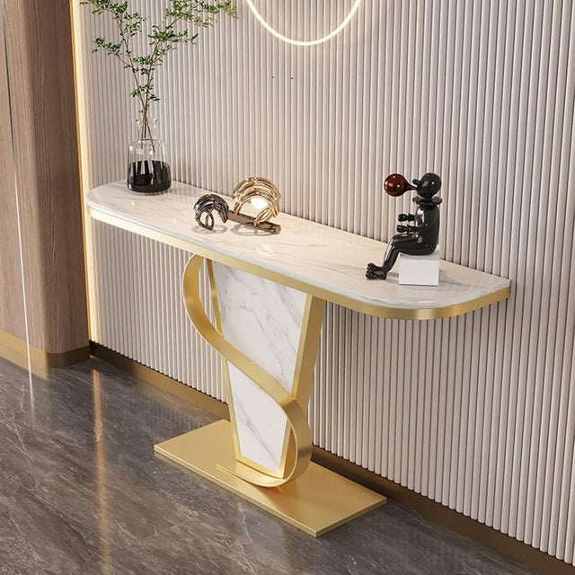 Premium Bold Marble Console Table with Artistic Twisting Gold Frame