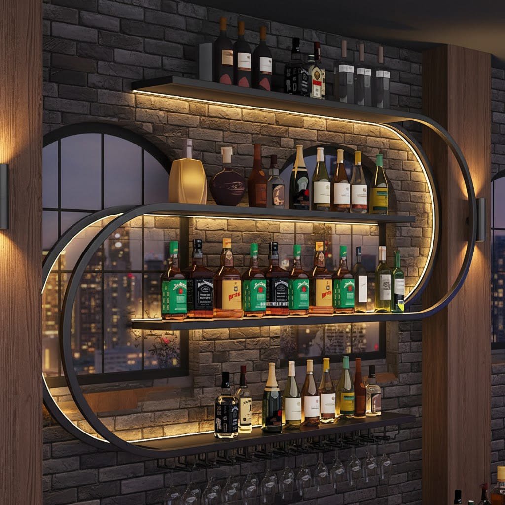 Premium Designer Bar Wall Shelf with LED Light