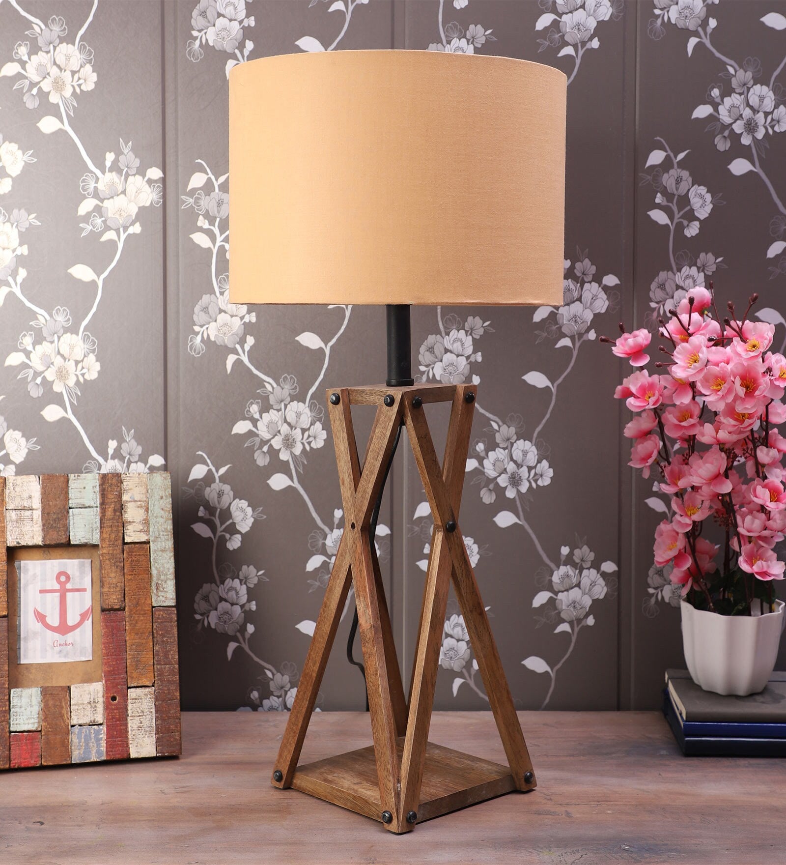Premium Designer Vintage Beige Fabric Shade Table Lamp