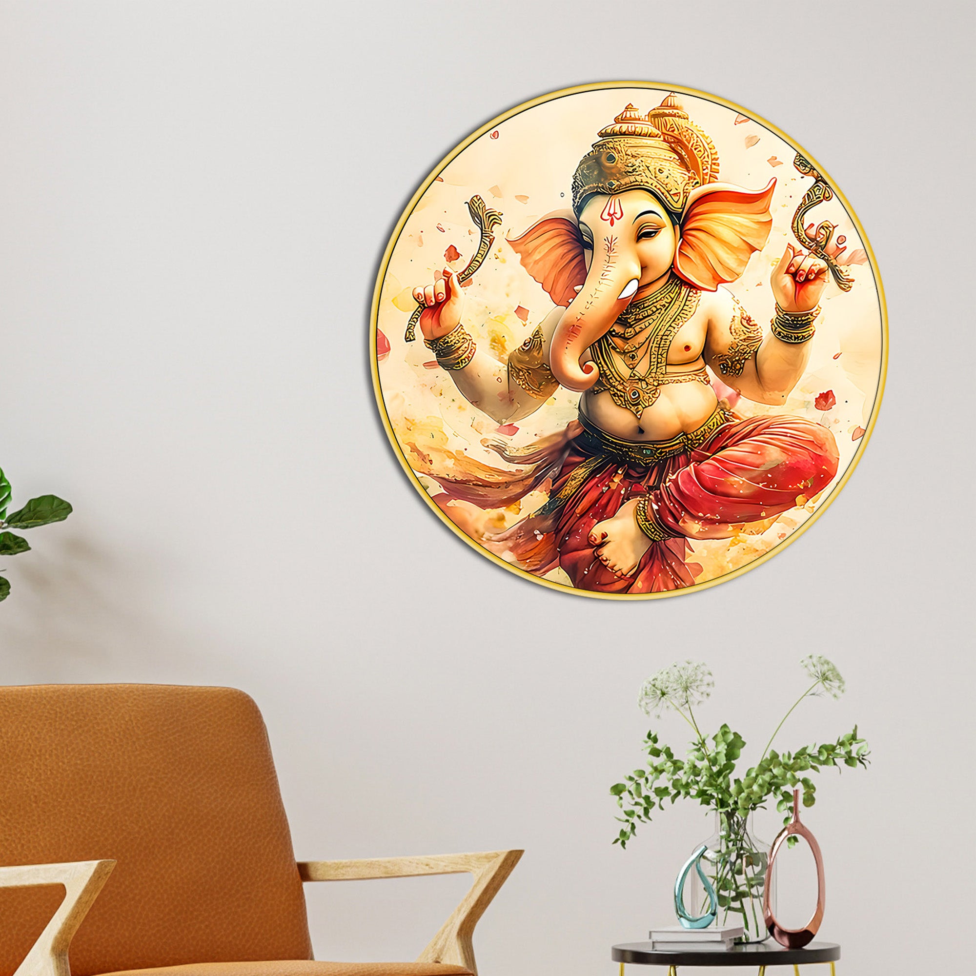 Premium Divine Ganesha Round Wall Art Painting