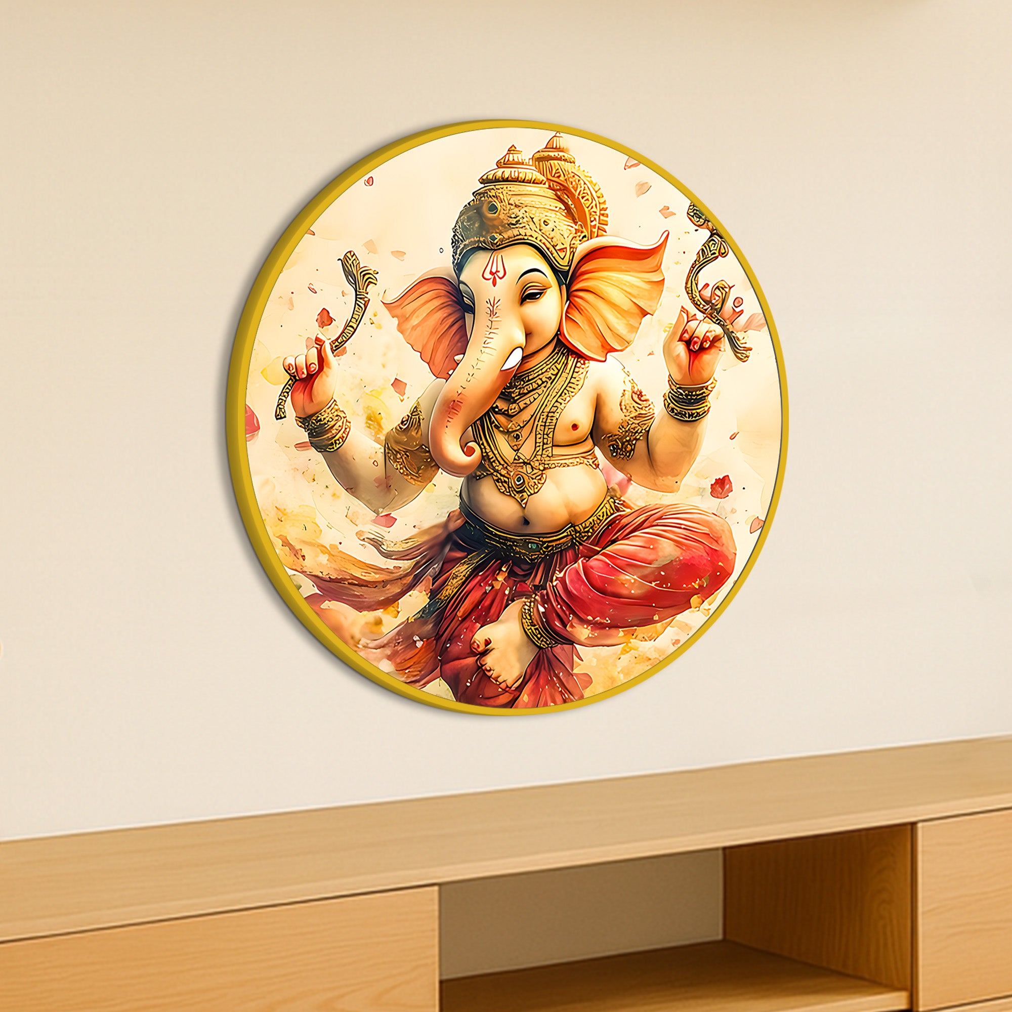 Premium Divine Ganesha Round Wall Art Painting