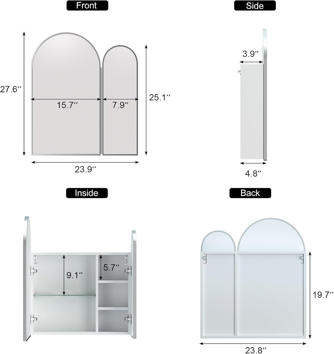 Premium Dual Arched Bathroom Storage Mirror with Grey Finish