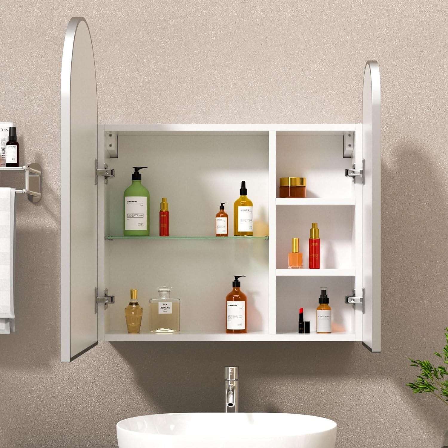 Premium Dual Arched Bathroom Storage Mirror with Grey Finish