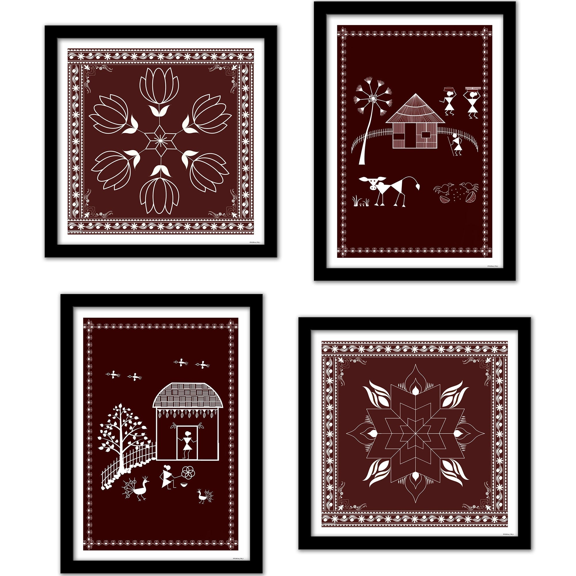 Premium Indian Warli Art Wall Frame Set of Four