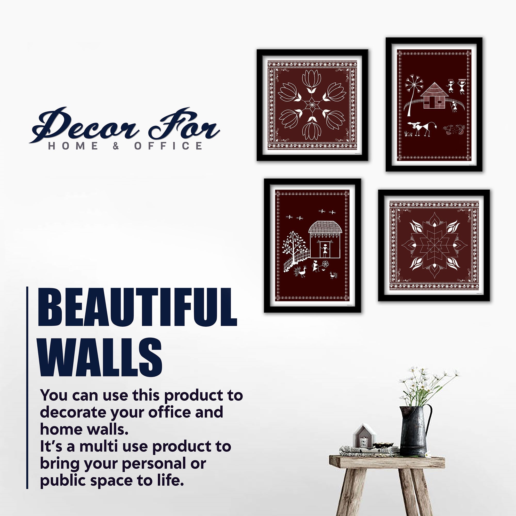 Premium Indian Warli Art Wall Frame Set of Four