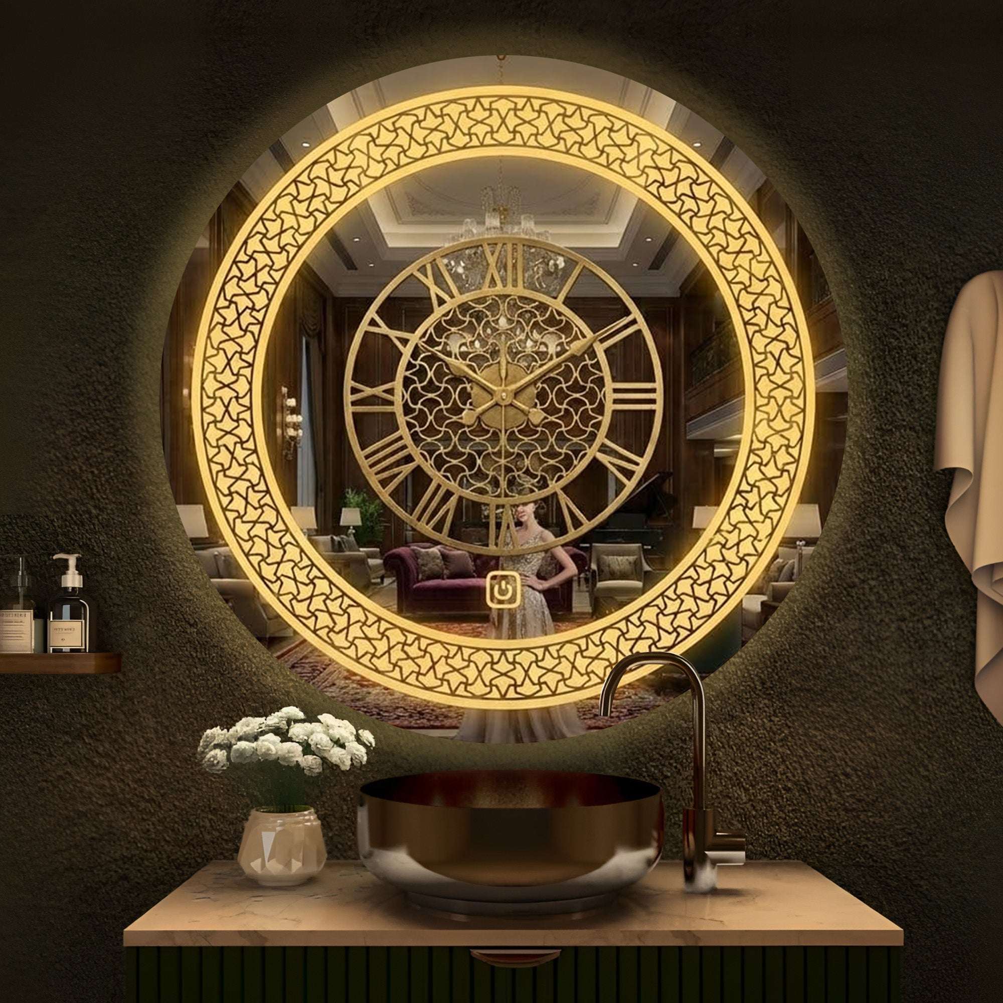 Premium LED Mirror Wall Clock with Roman Numbers | Luxury Golden Home Décor