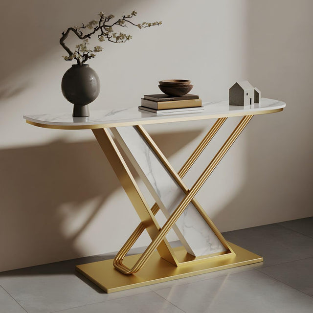 Premium Marble Console Table Featuring Elegant Gold Detailing