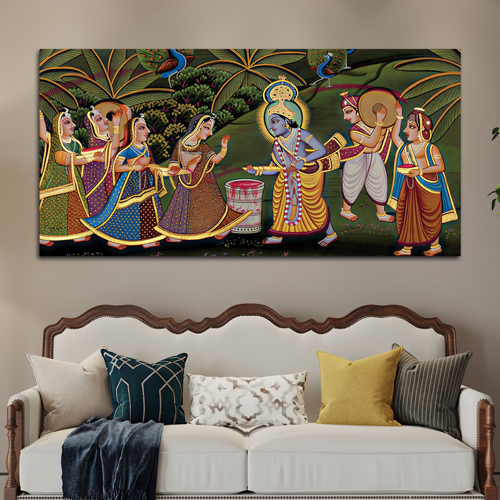 Premium Pichwai Krishna Holi Wall Painting