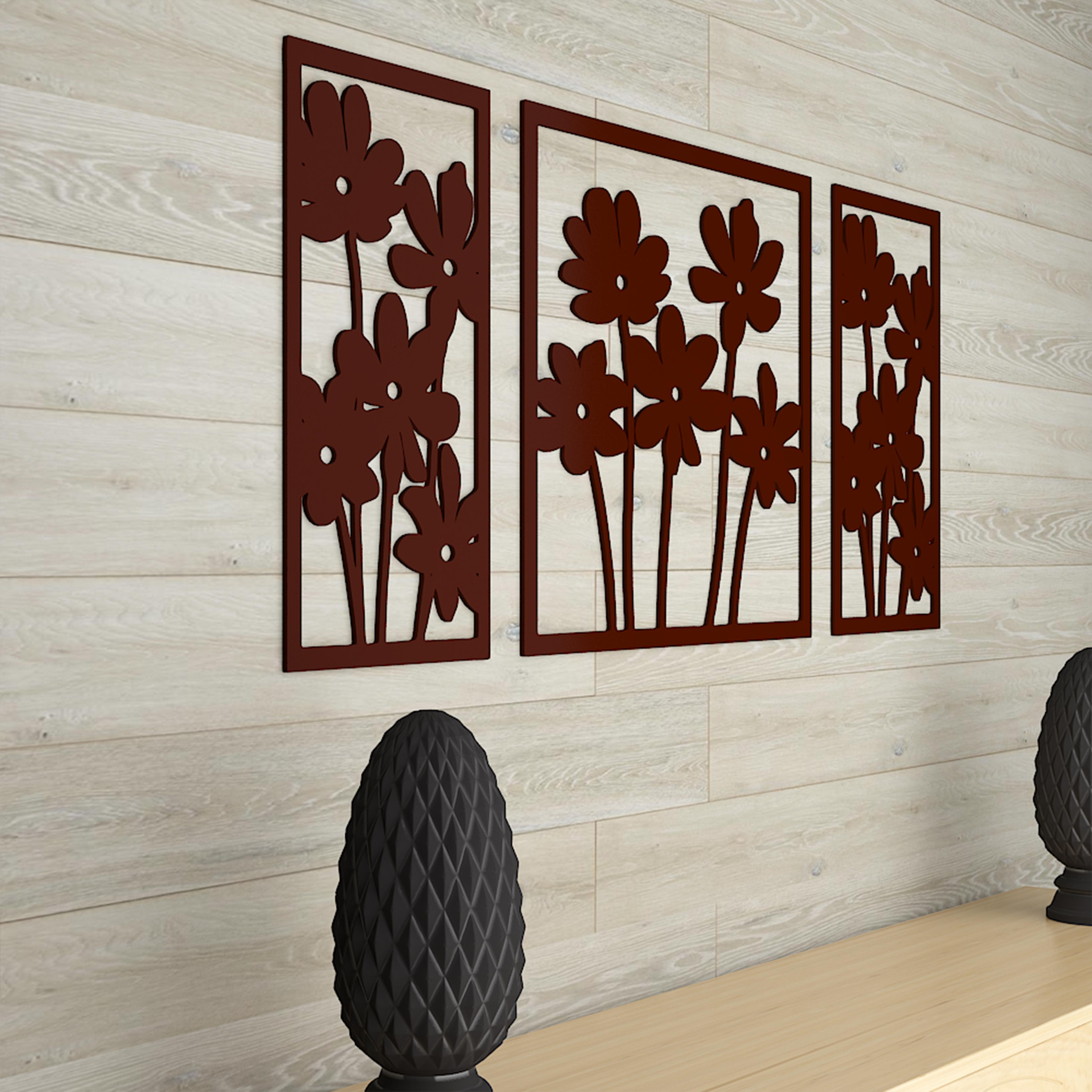 Premium Quality Wooden Brown Flowers Design Wall Hanging