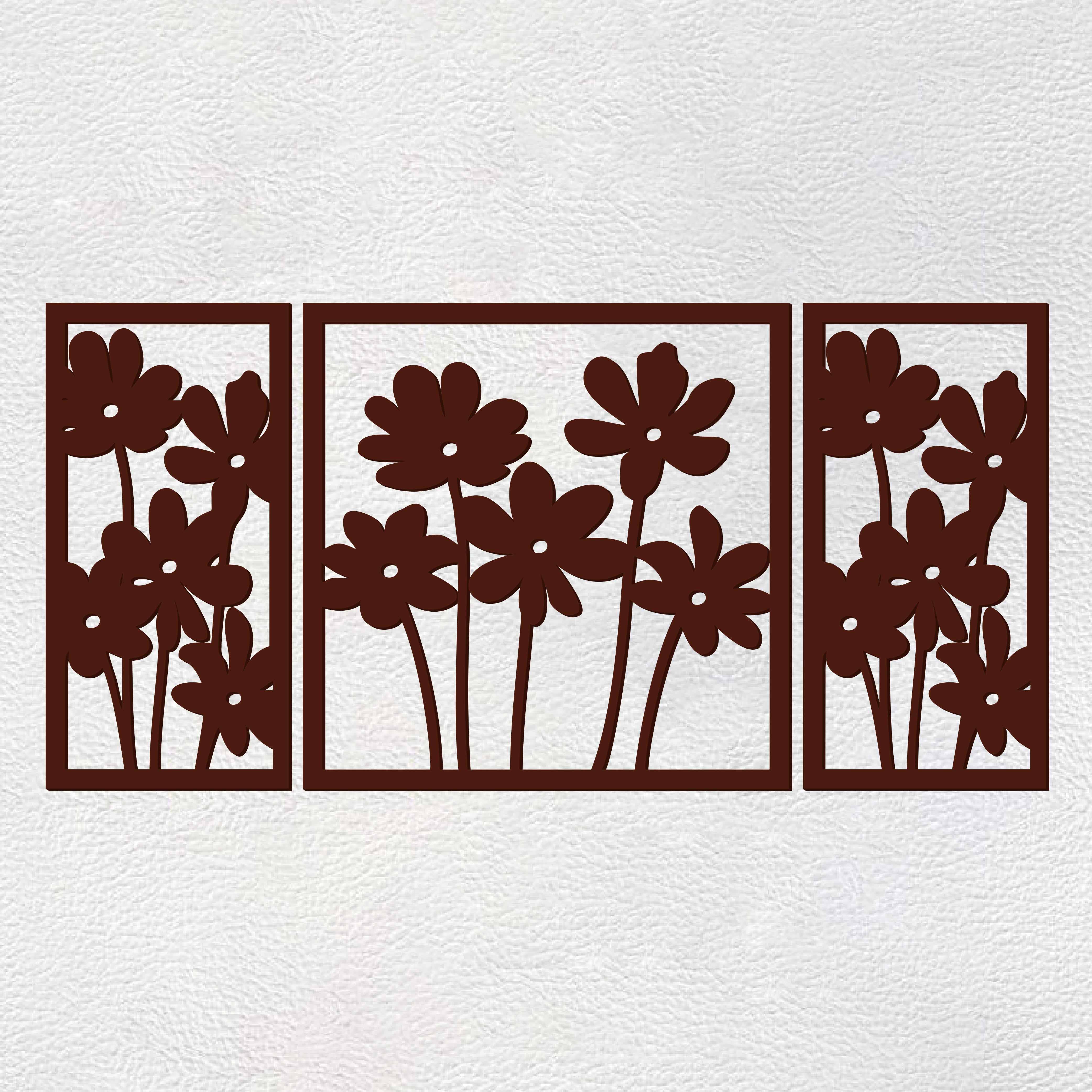 Premium Quality Wooden Brown Flowers Design Wall Hanging