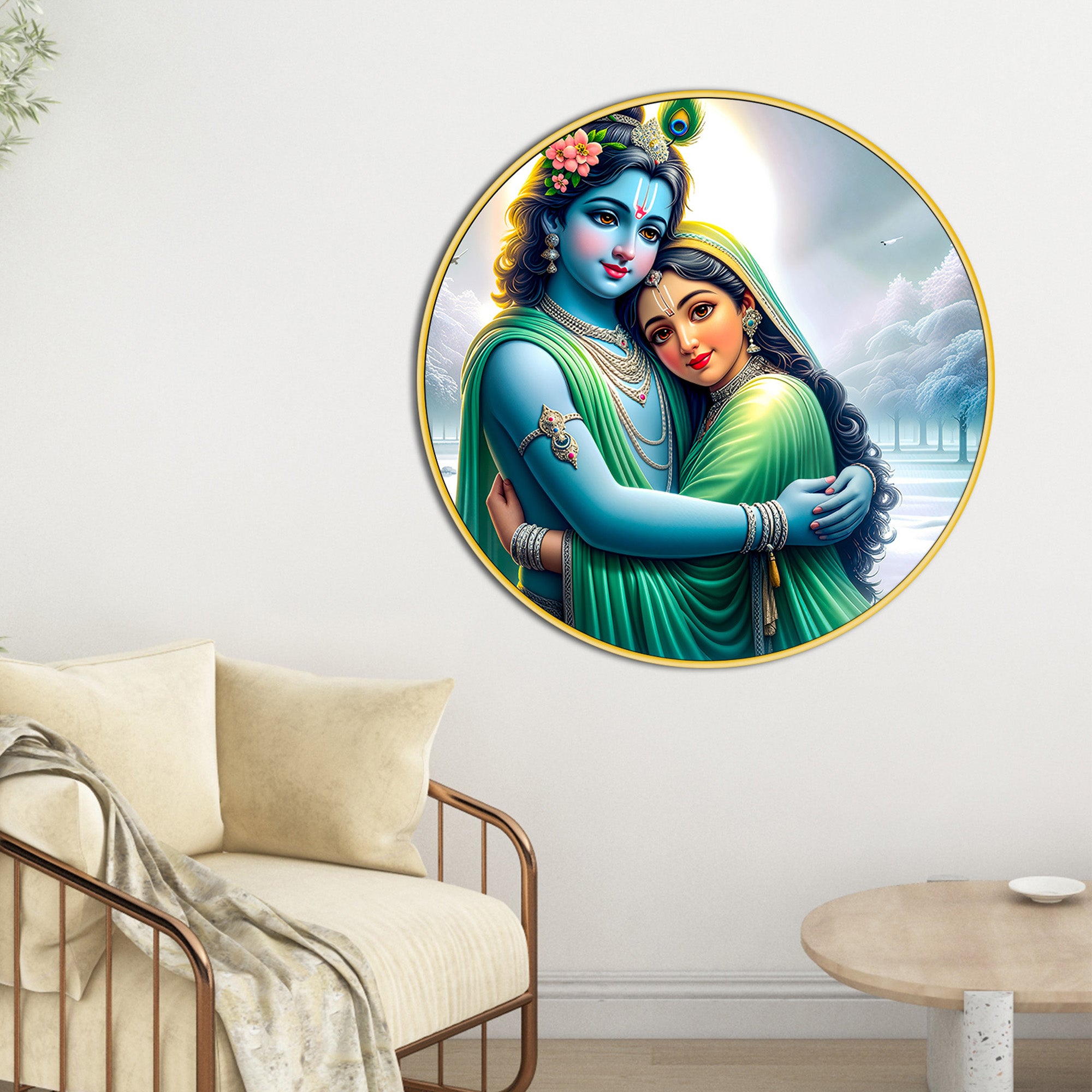 Premium Radha Krishna Round Wall Painting for Home