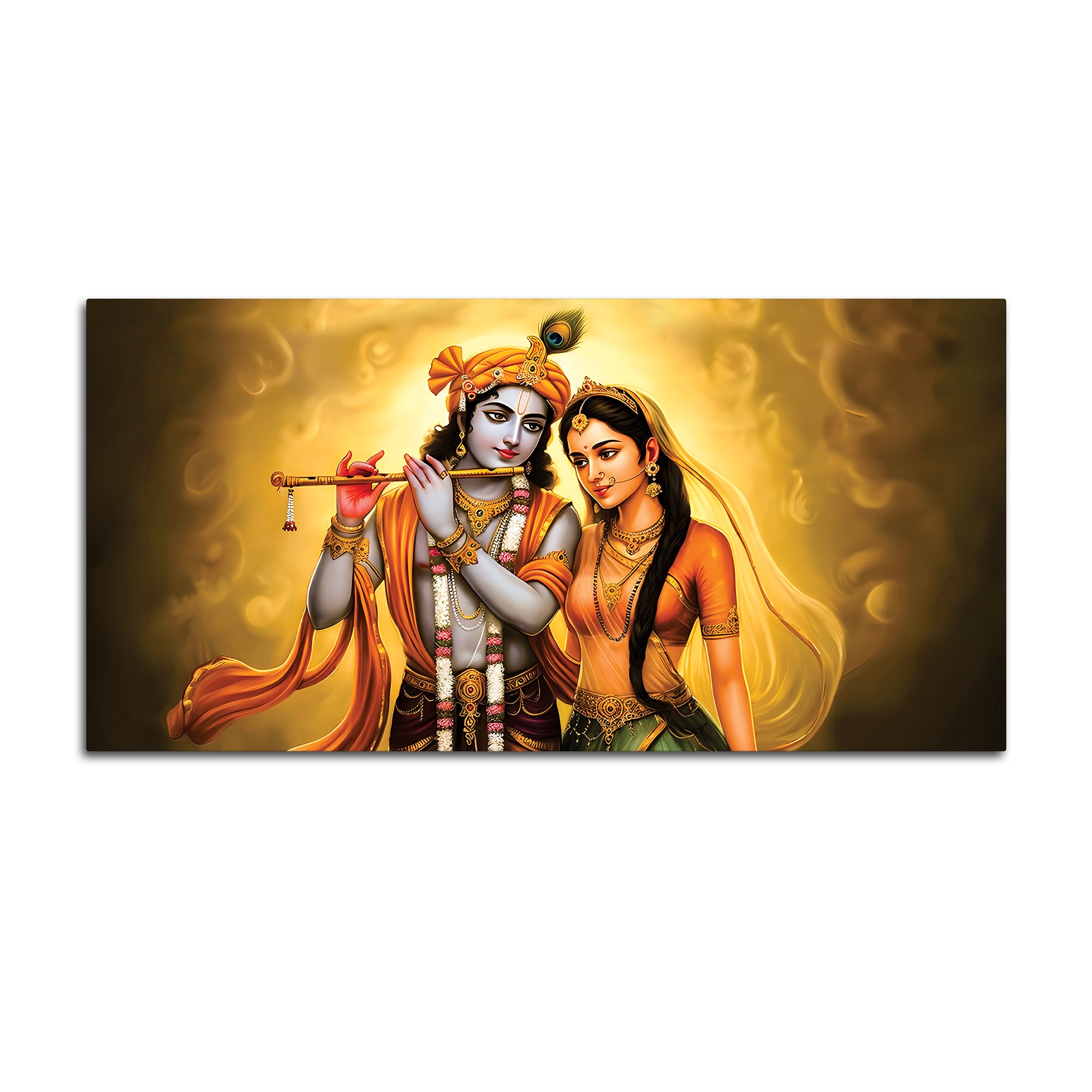 Premium Radha Krishna Devotional Painting with Golden Glow