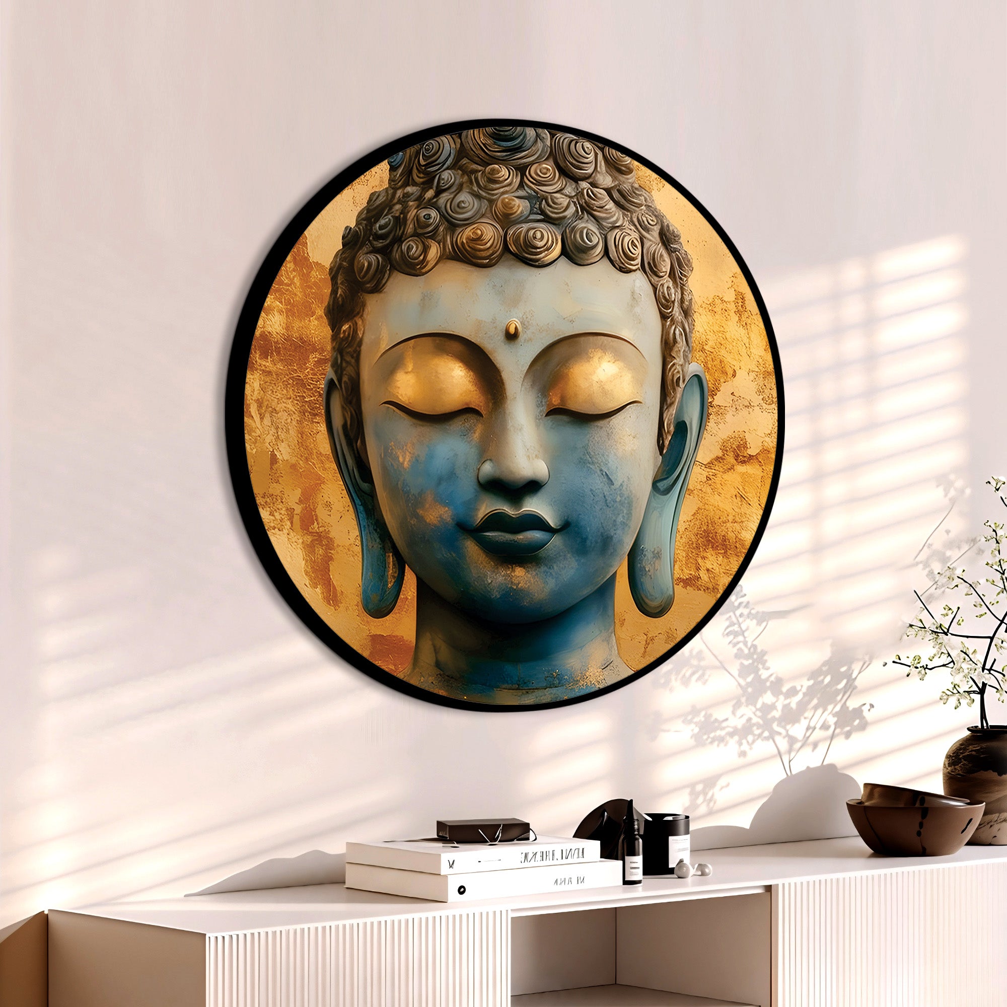 Premium Round Canvas Buddha Painting for Home & Office