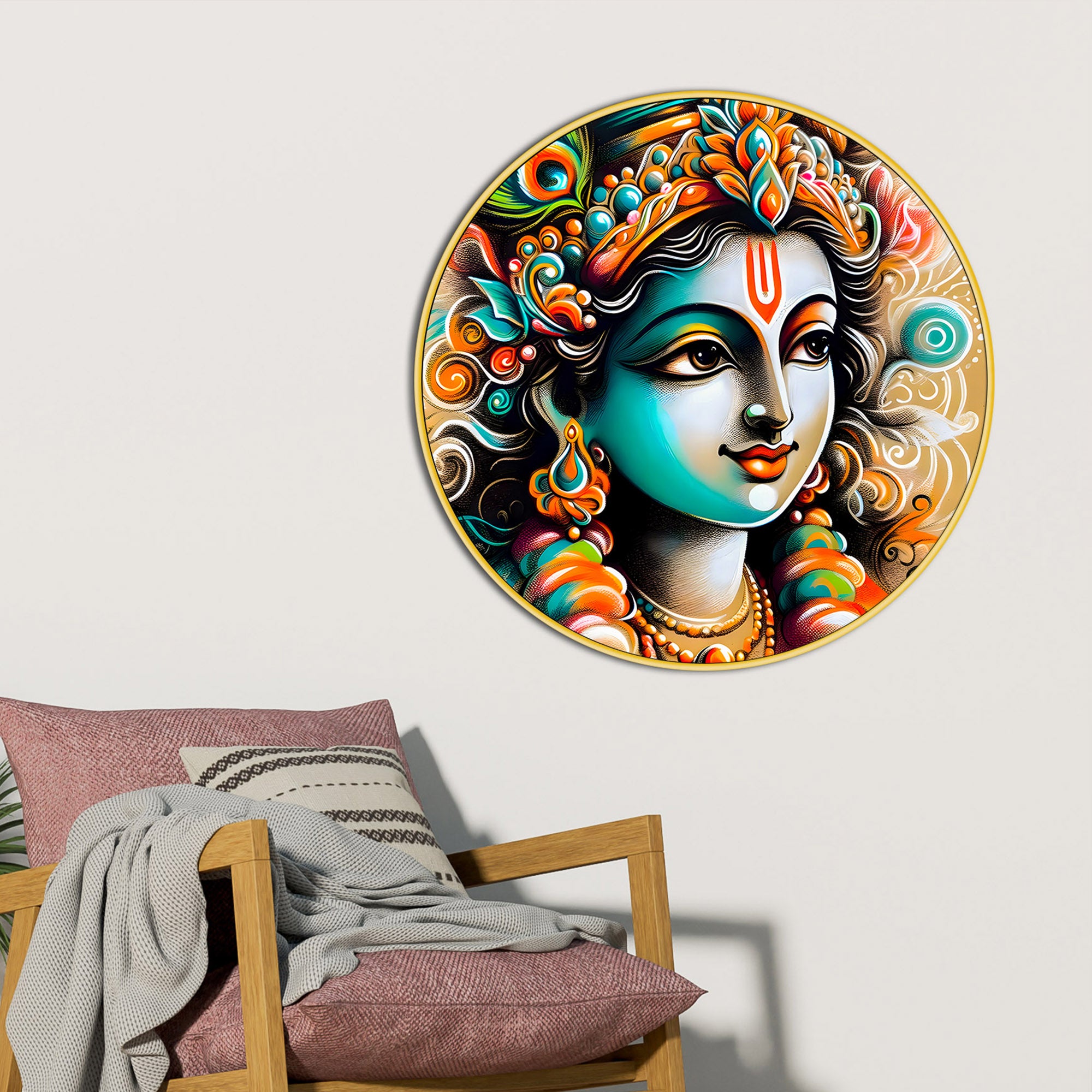 Premium Shri Krishna Round Painting for Wall Decor
