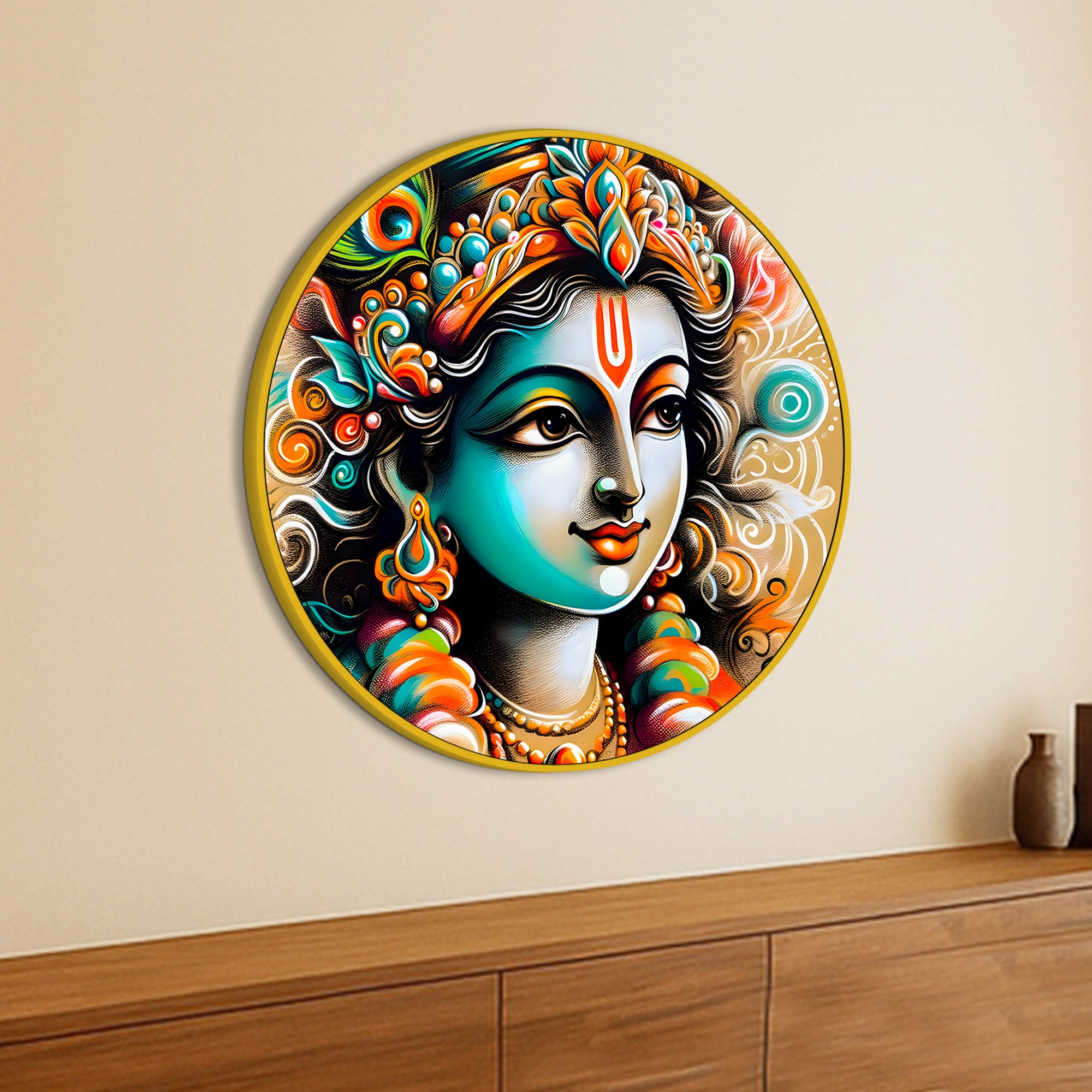 Premium Shri Krishna Round Painting for Wall Decor