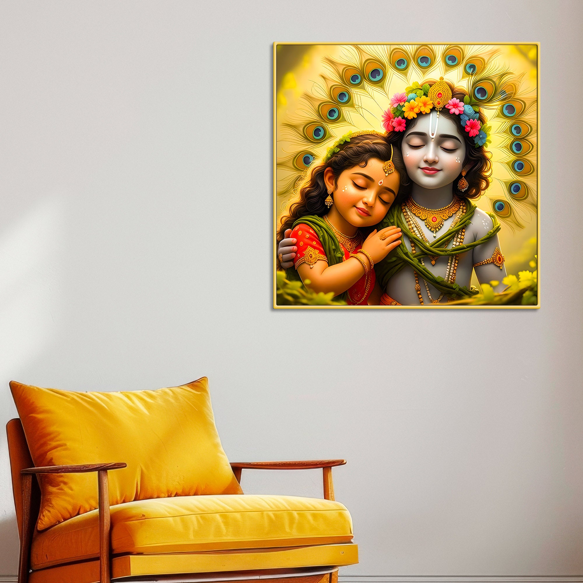 Premium Spiritual Little Radha Krishna Devotional Love Canvas Wall Painting