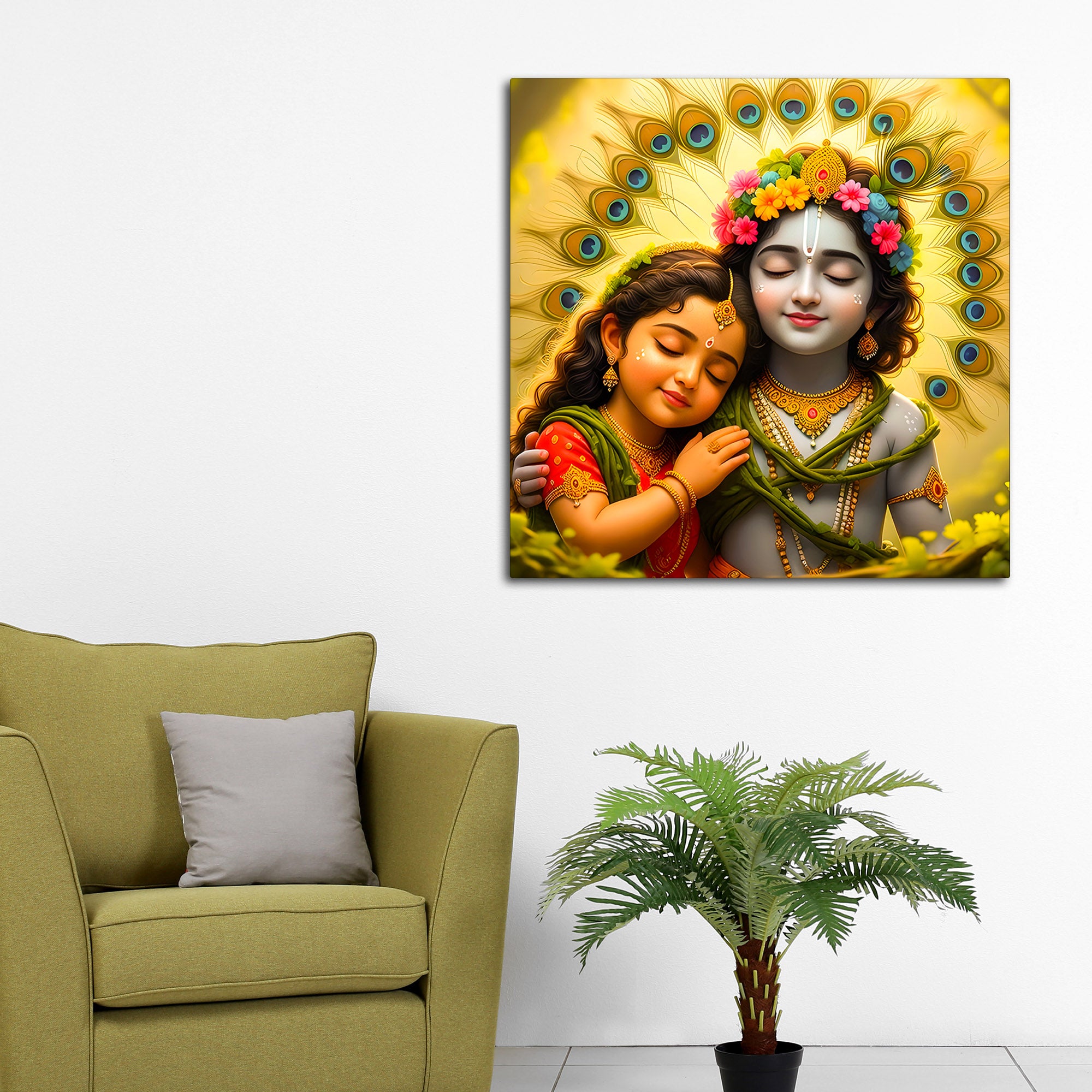 Premium Spiritual Little Radha Krishna Devotional Love Canvas Wall Painting