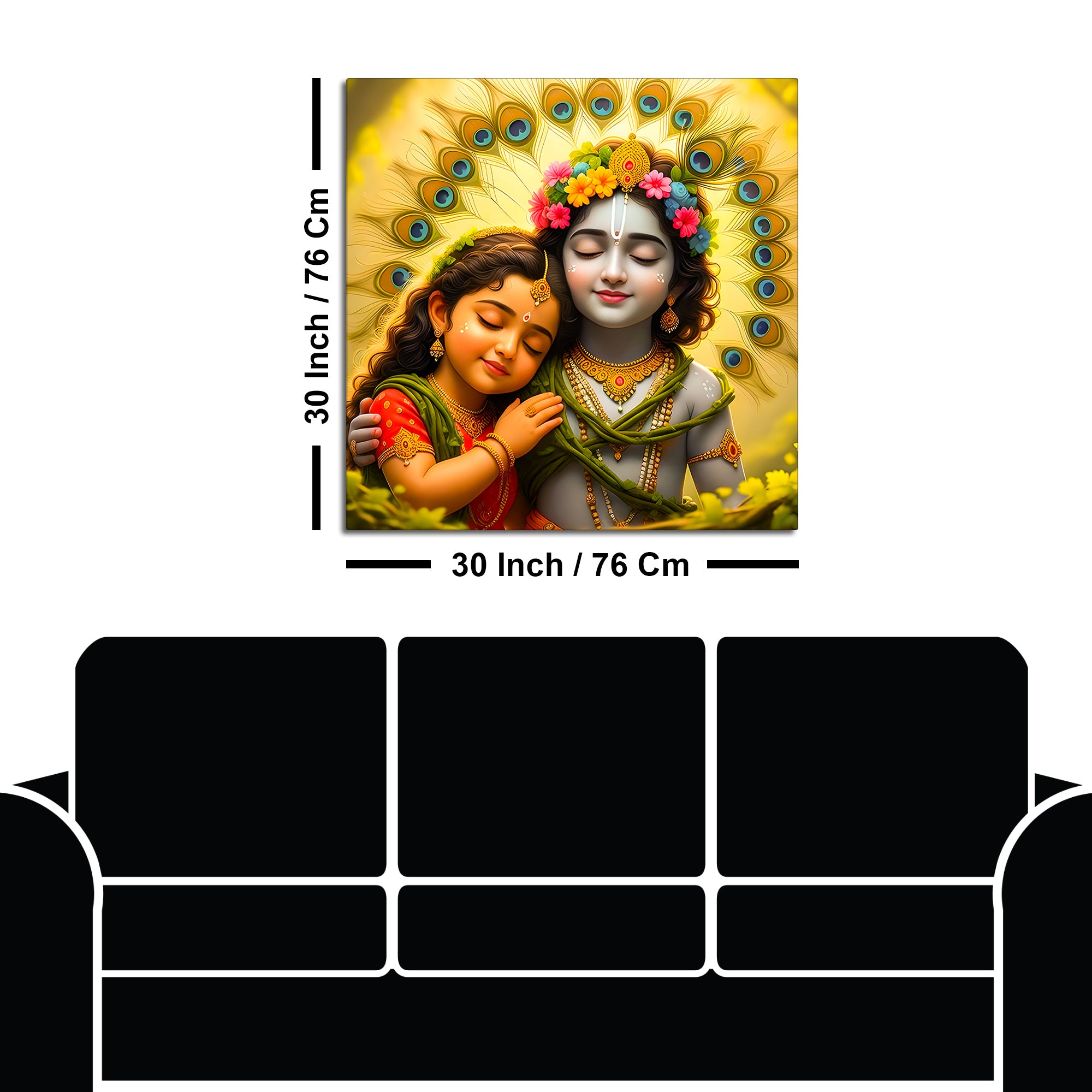 Premium Spiritual Little Radha Krishna Devotional Love Canvas Wall Painting