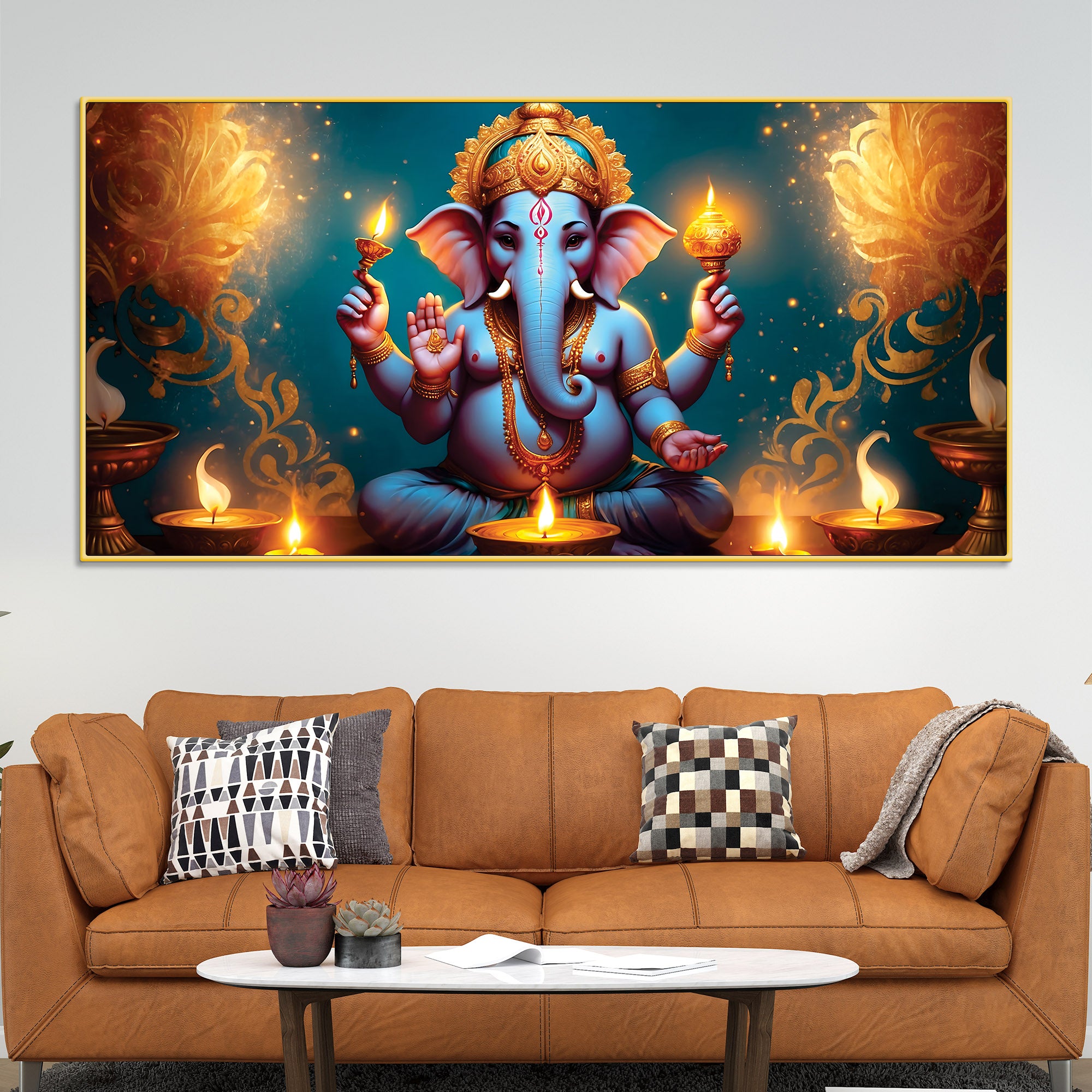 premium-spiritual-lord-shri-ganesha-sitted-with-diyas-devotional-canvas