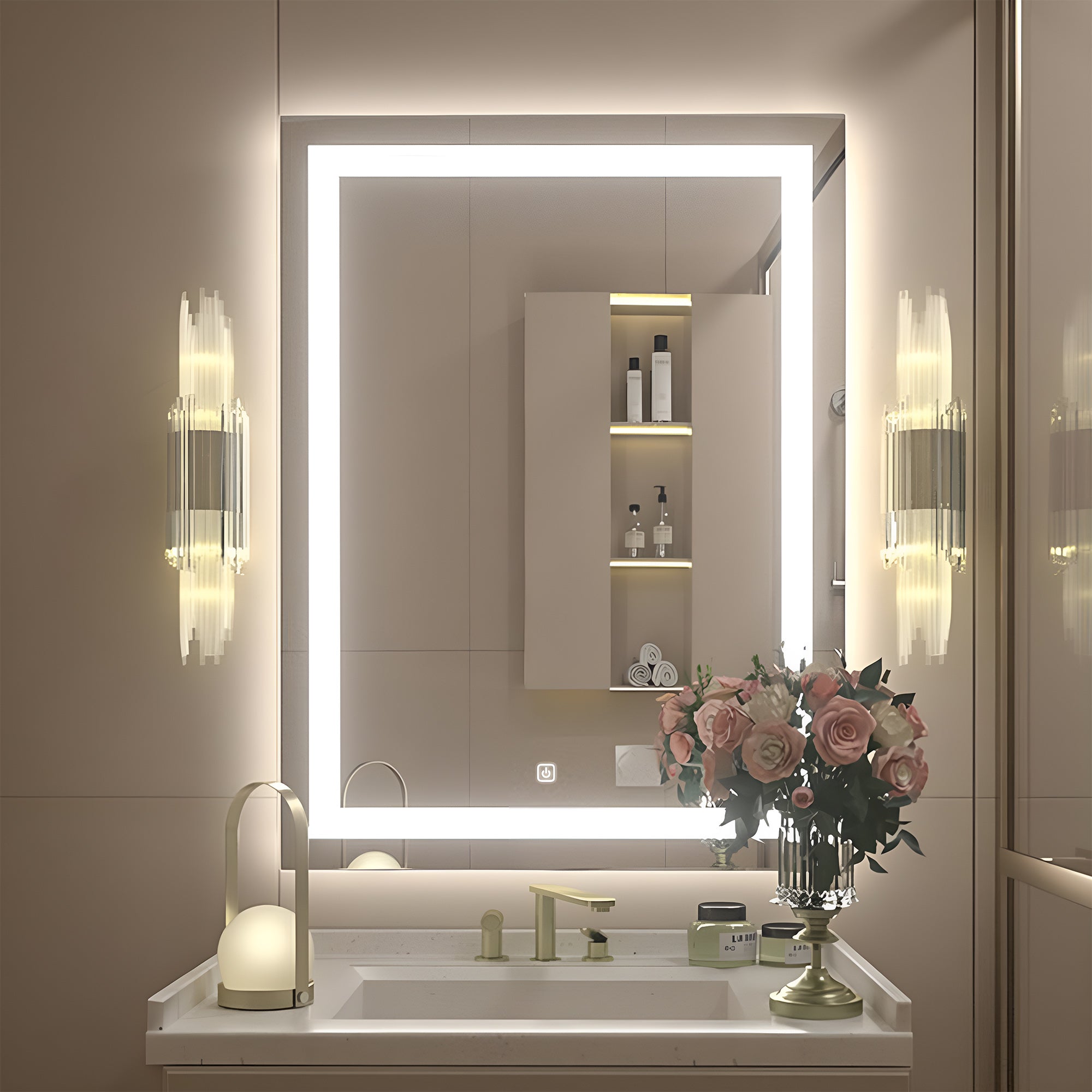 Premium Vanity Mirror Cabinet with Ambient LED Frame and Shelves