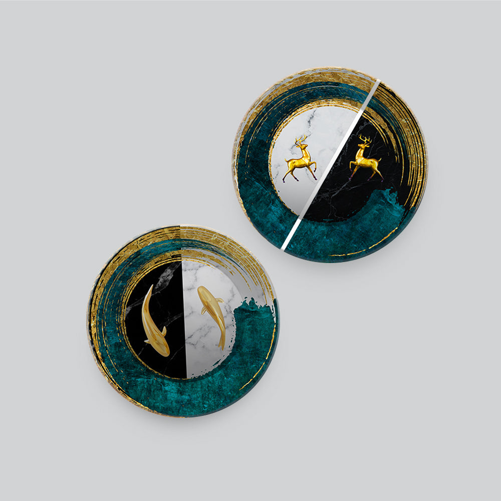 Premium Wall Hanging Plates of Golden Fish and Deers Set of Two