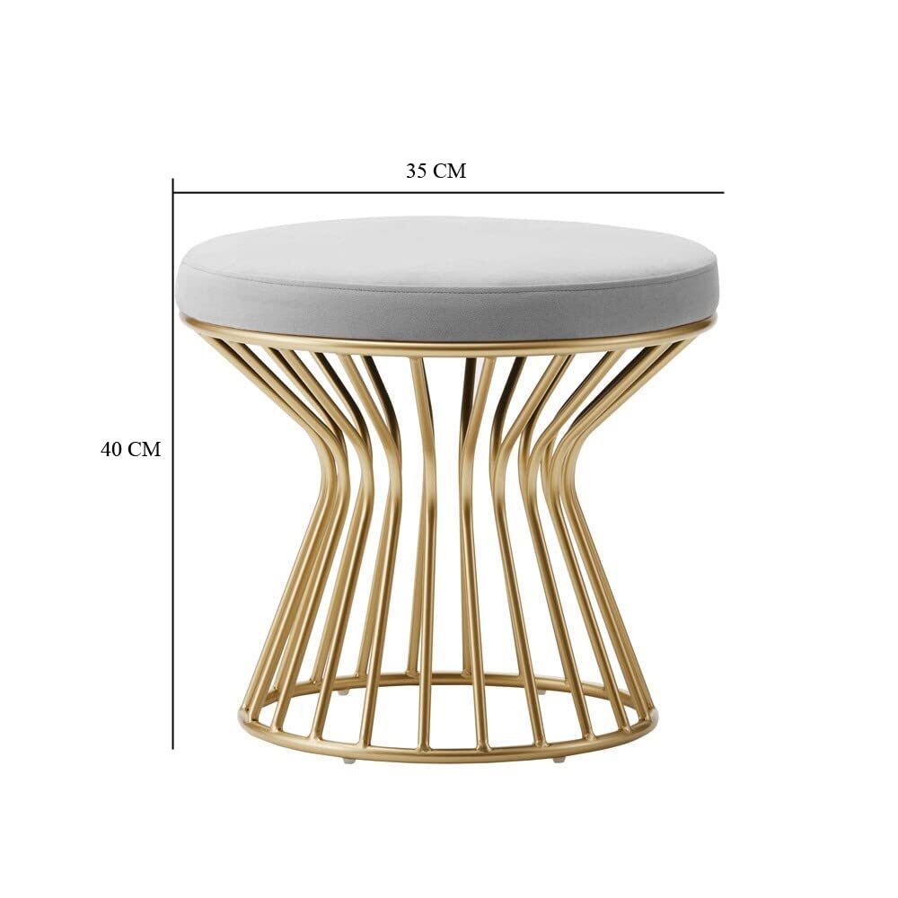 Premium White Velvet Pouffe with Glamorous Gold Detailing