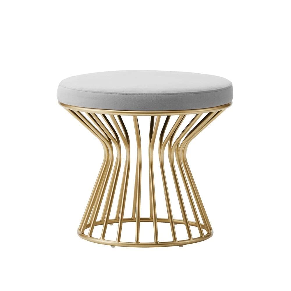 Premium White Velvet Pouffe with Glamorous Gold Detailing