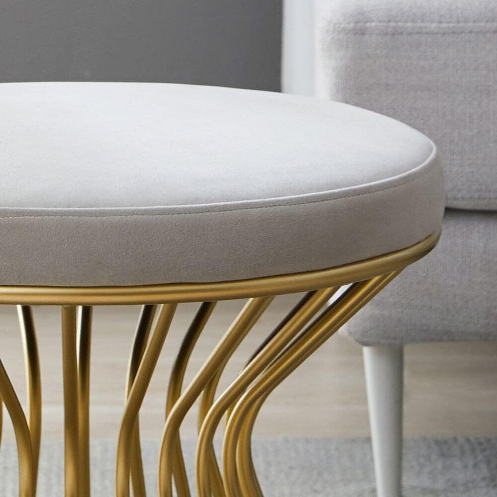 Premium White Velvet Pouffe with Glamorous Gold Detailing