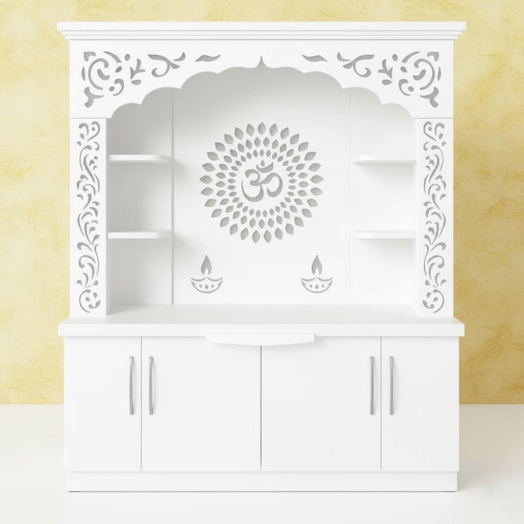 Premium White Wooden Floor Temple with Storage Space for Home