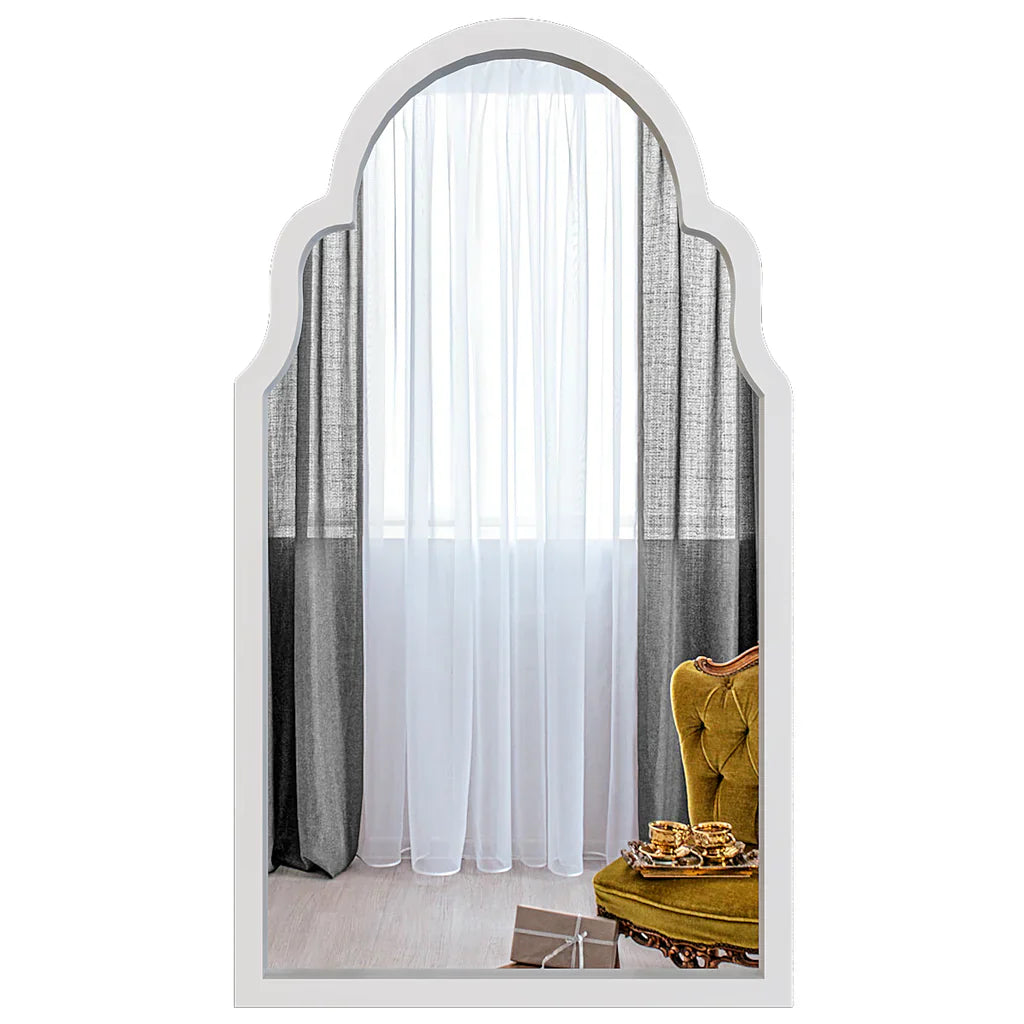 Premium Window European Design Wooden Decorative Wall Mirror ( White/Brown Finish )