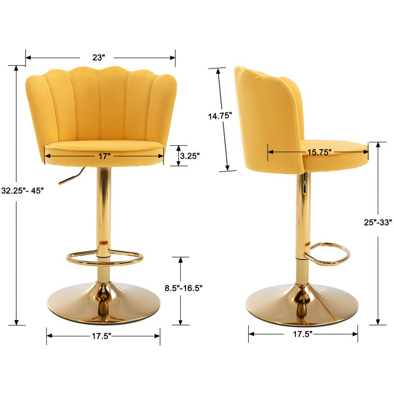 Premium Yellow Velvet Lounge Bar Stools with Glamorous Golden Frame