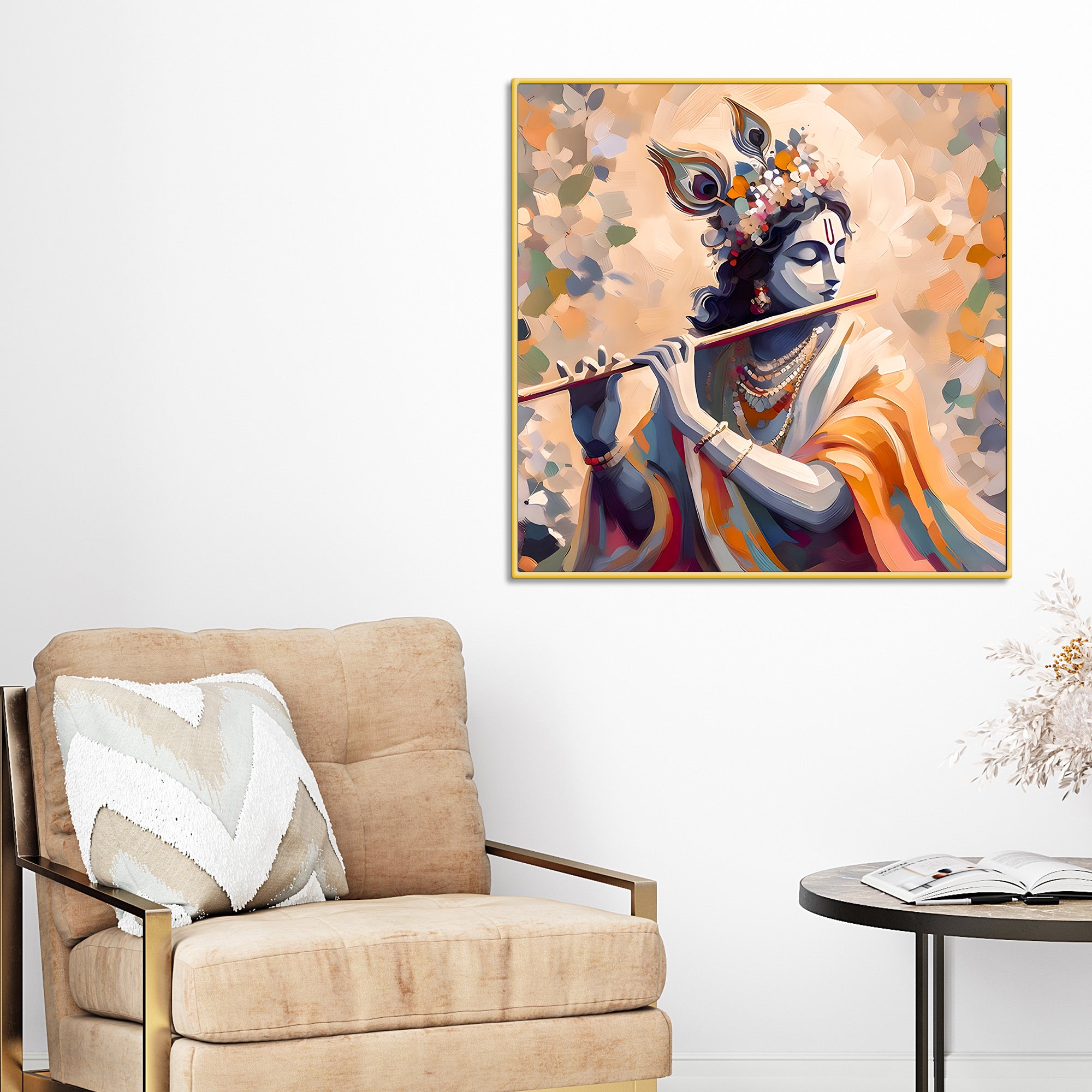 Blissful Lord Krishna Flute Melody Abstract Canvas Wall Painting