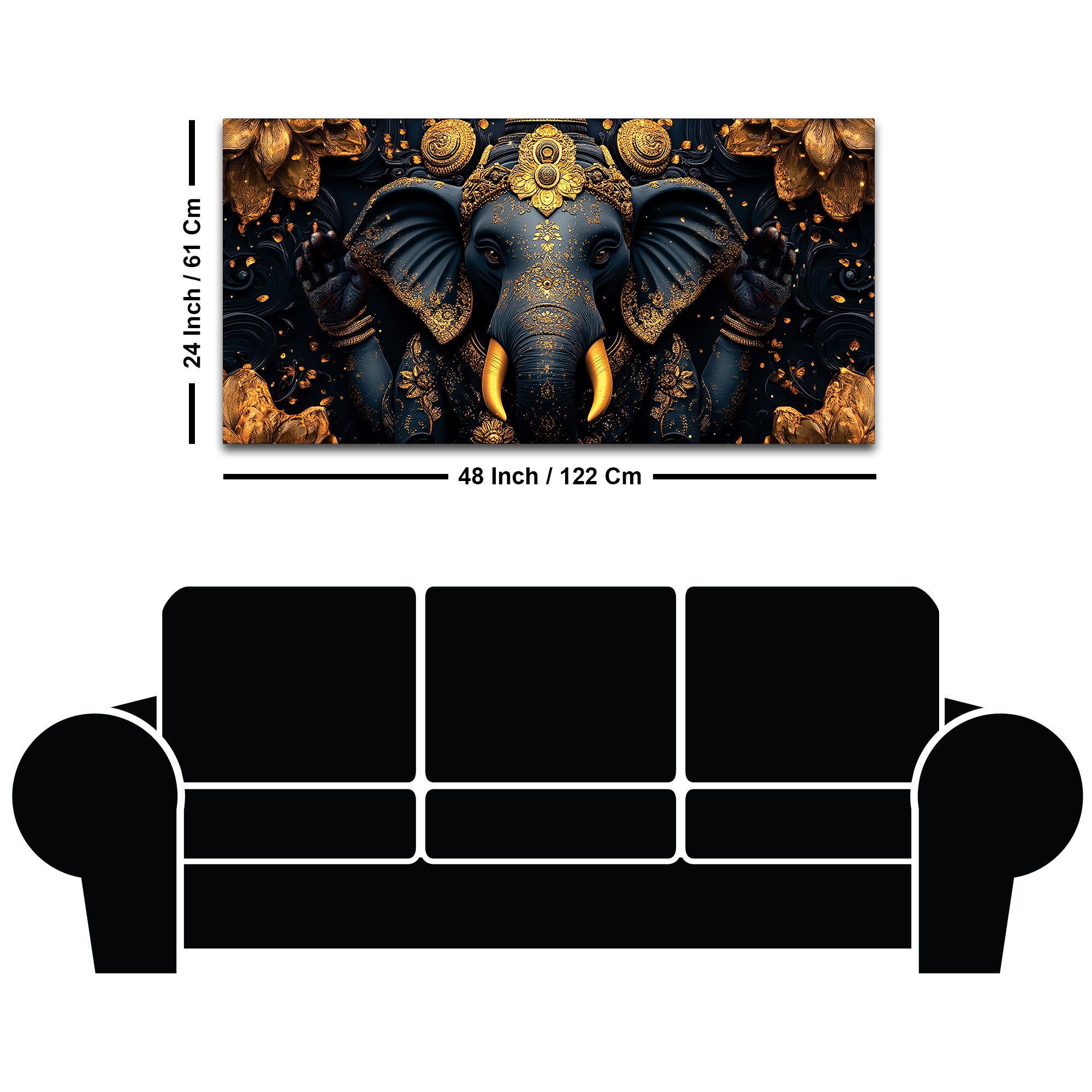Divine Royal Black & Gold Lord Ganesha Canvas Wall Painting for Modern Home & Office Spaces