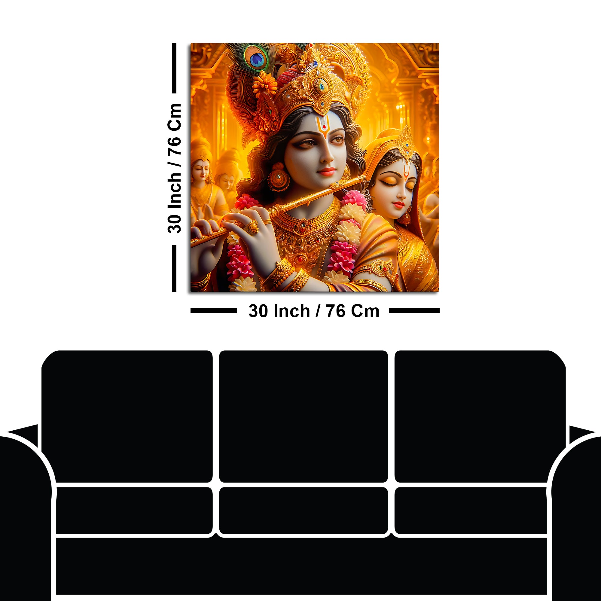 Majestic Shri Krishna Radha Playing Flute Canvas Wall Painting