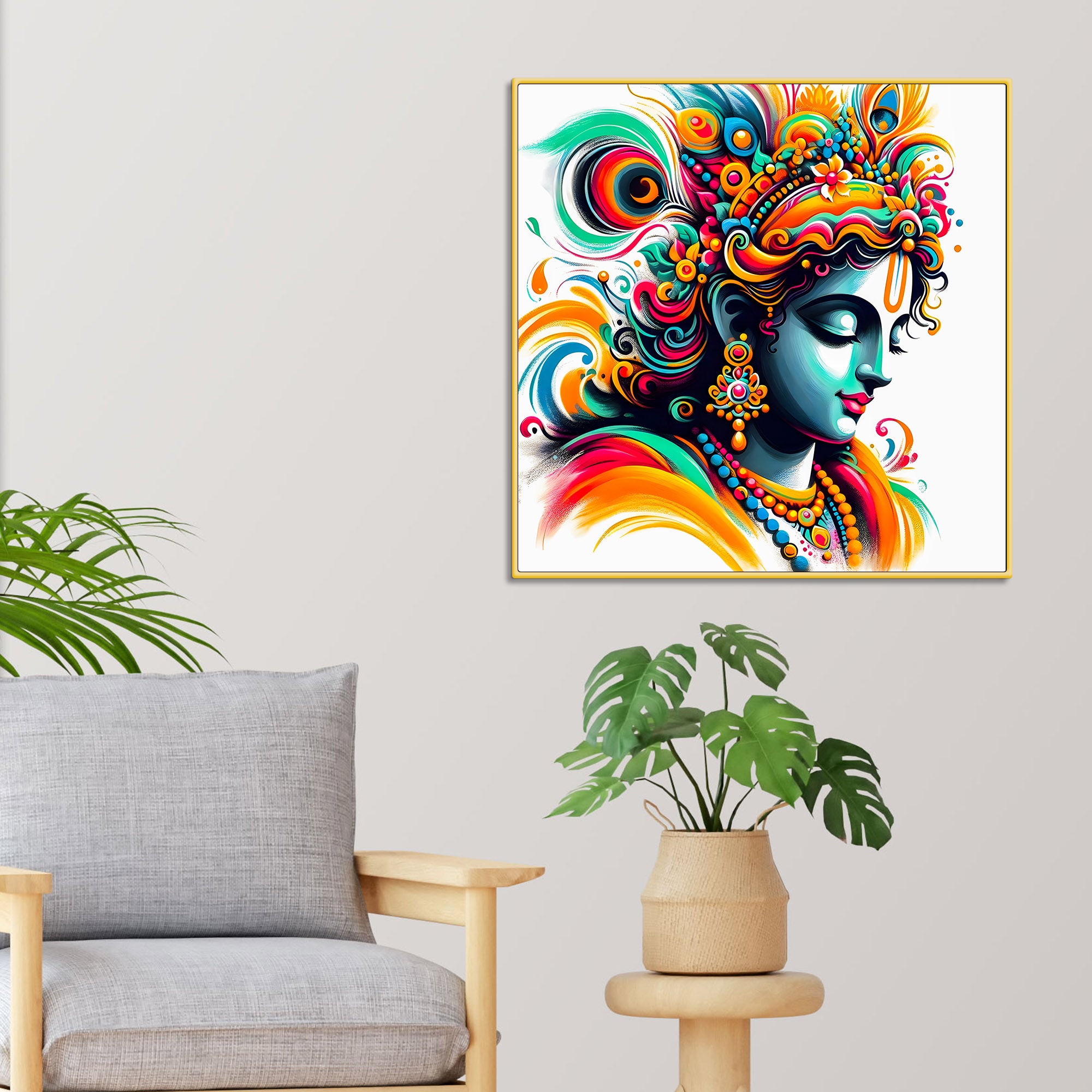 Vibrant Shri Krishna Modern Art Abstract Canvas Wall Painting