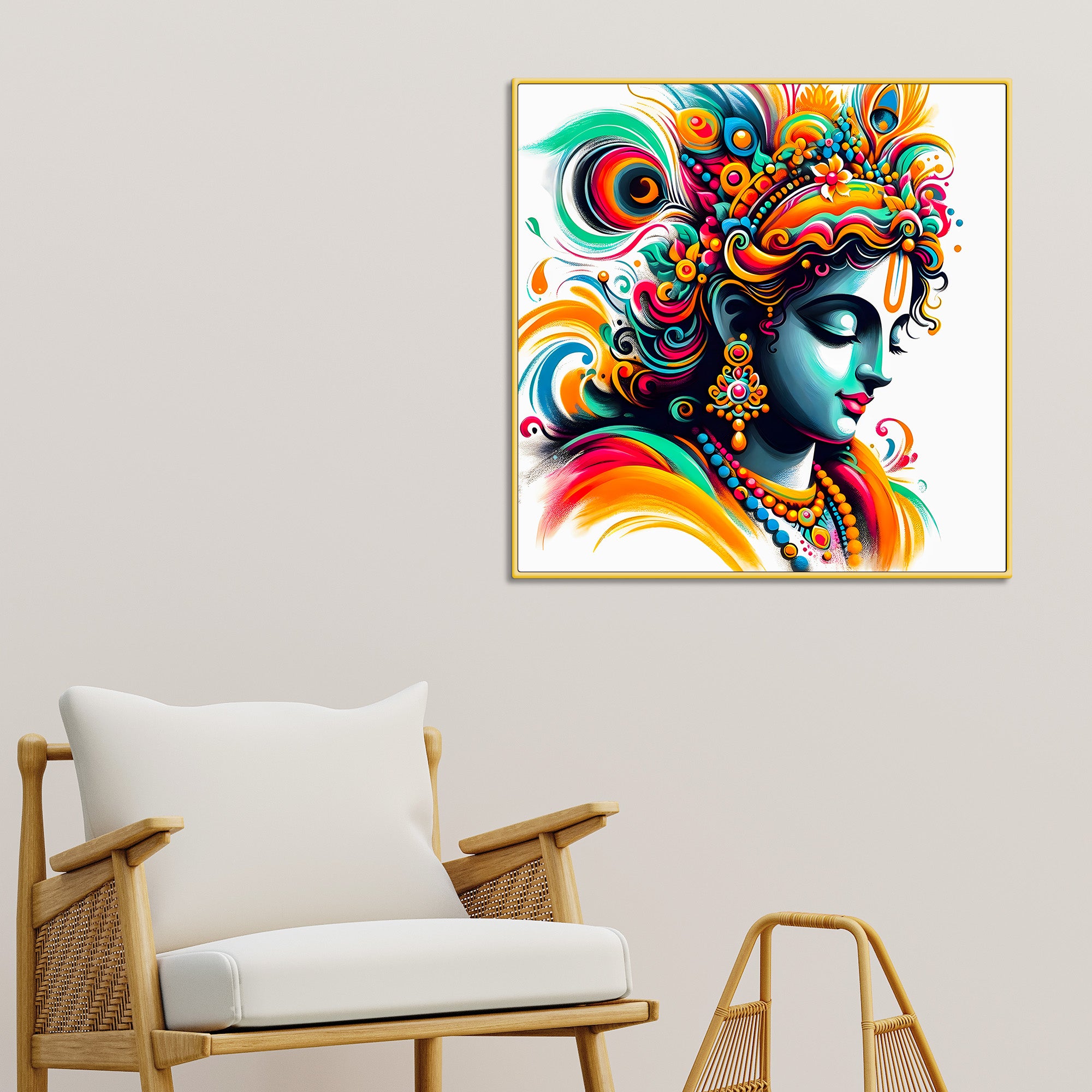 Vibrant Shri Krishna Modern Art Abstract Canvas Wall Painting