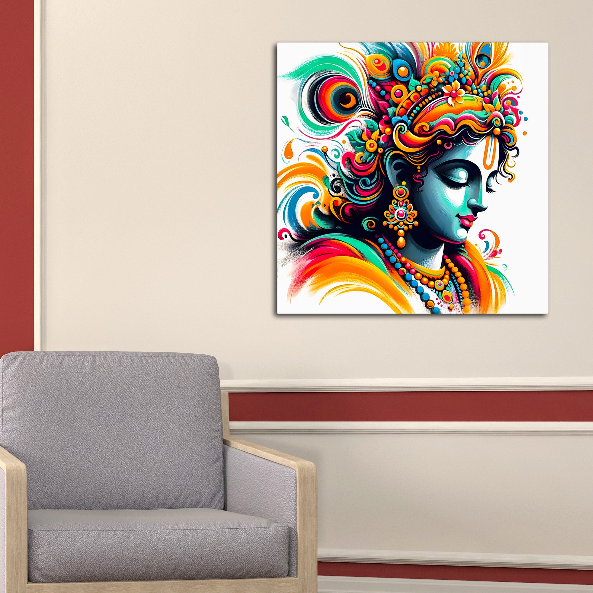 Vibrant Shri Krishna Modern Art Abstract Canvas Wall Painting