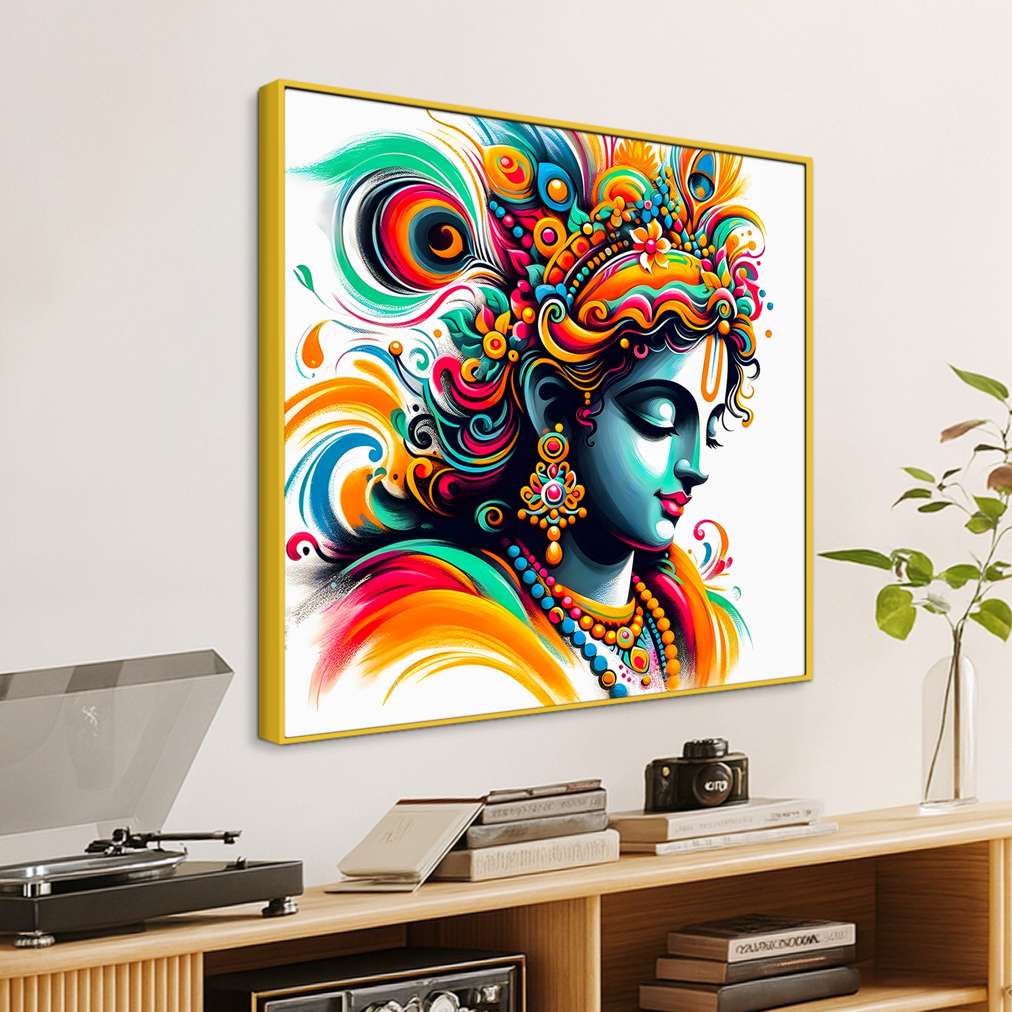 Vibrant Shri Krishna Modern Art Abstract Canvas Wall Painting