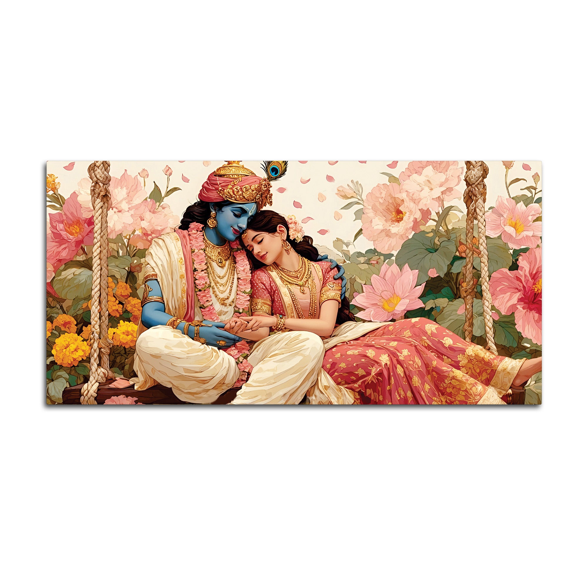 Radha Krishna Floral Garden Premium Wall Painting