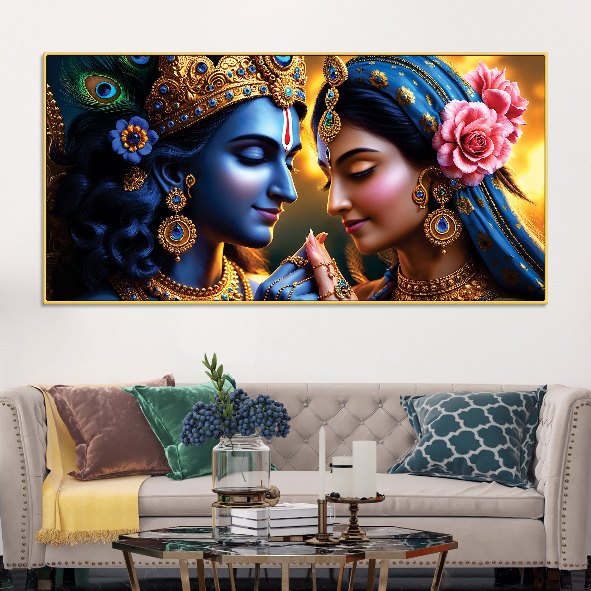Radha Krishna Luxury Canvas Painting for Spiritual Wall Decor