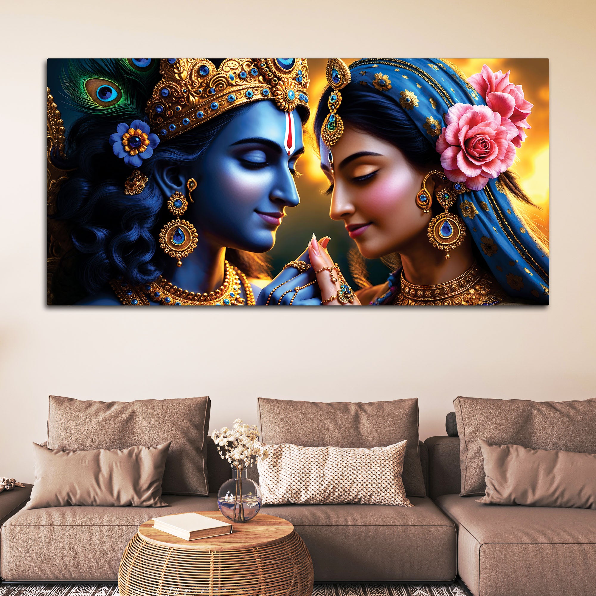 Radha Krishna Luxury Canvas Painting for Spiritual Wall Decor