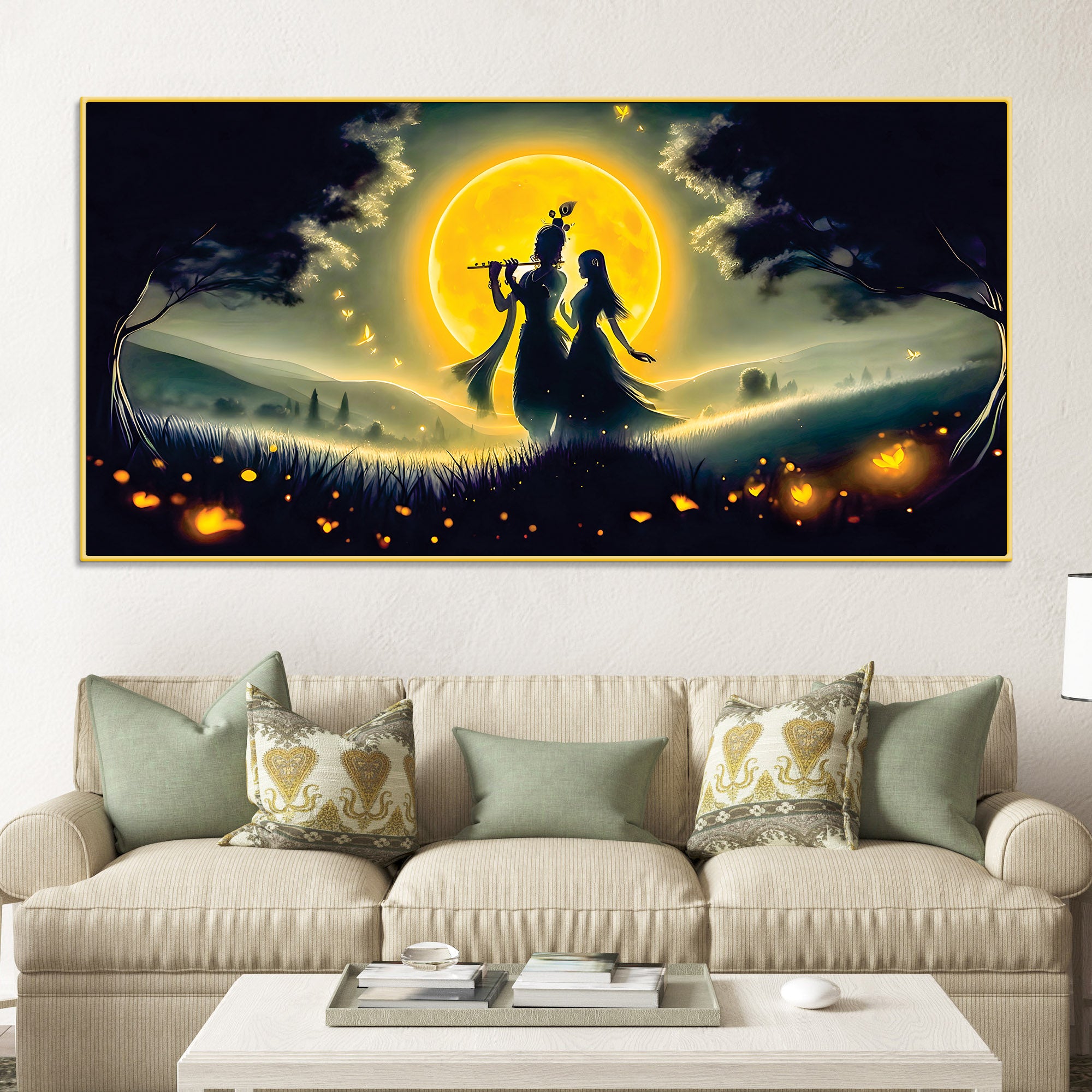 Radha Krishna Moonlight Devotional Painting Wall Art
