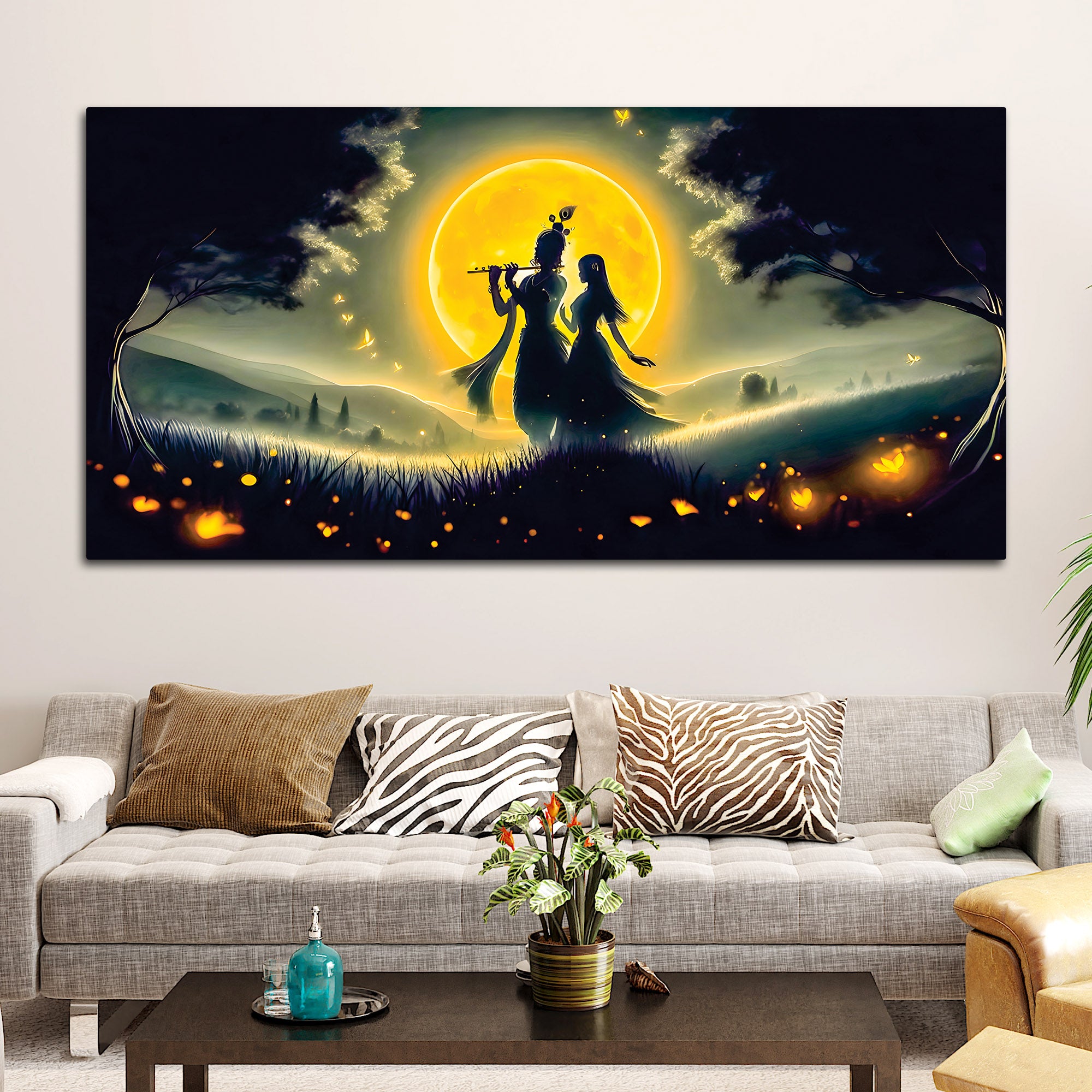 Radha Krishna Moonlight Devotional Painting Wall Art