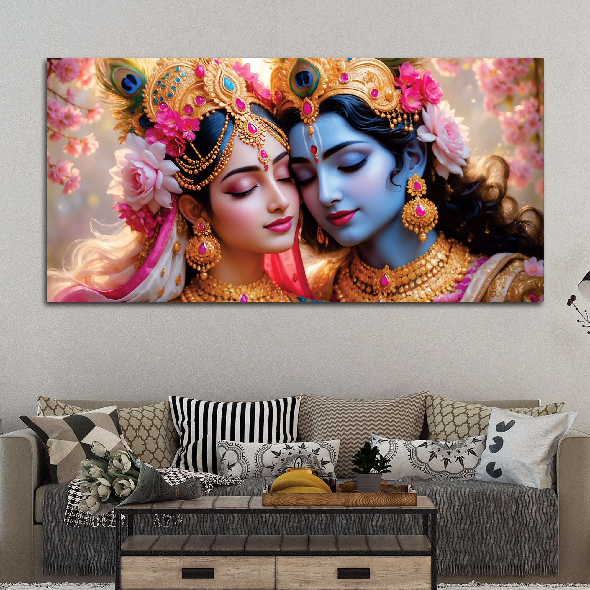 Radha Krishna Spiritual Canvas Painting for Modern Wall Decor