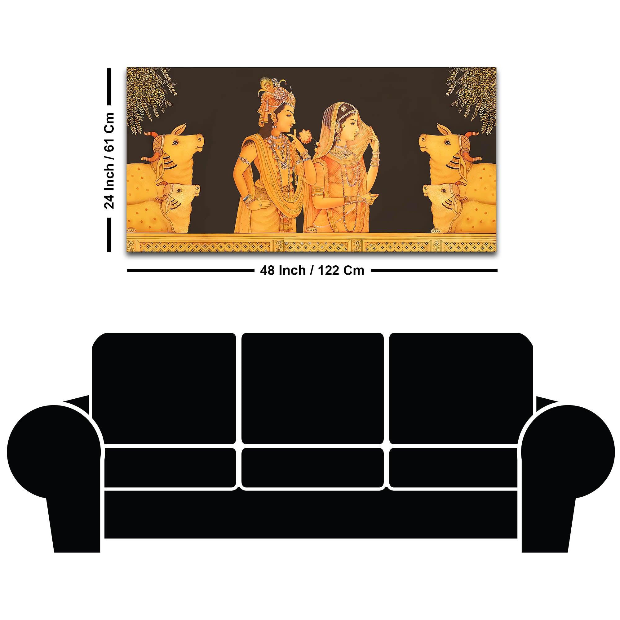 Radha Krishna with Sacred Cows Pichwai Canvas Painting – Spiritual Home Decor