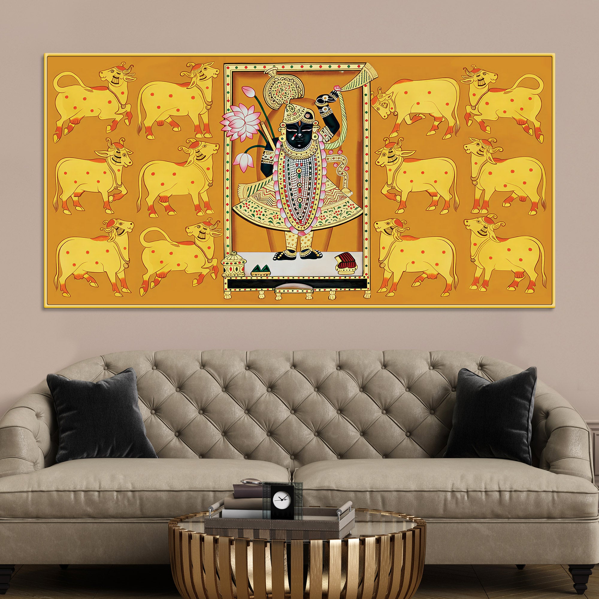 Rajasthani Golden Pichwai Shreenathji Canvas Wall Painting