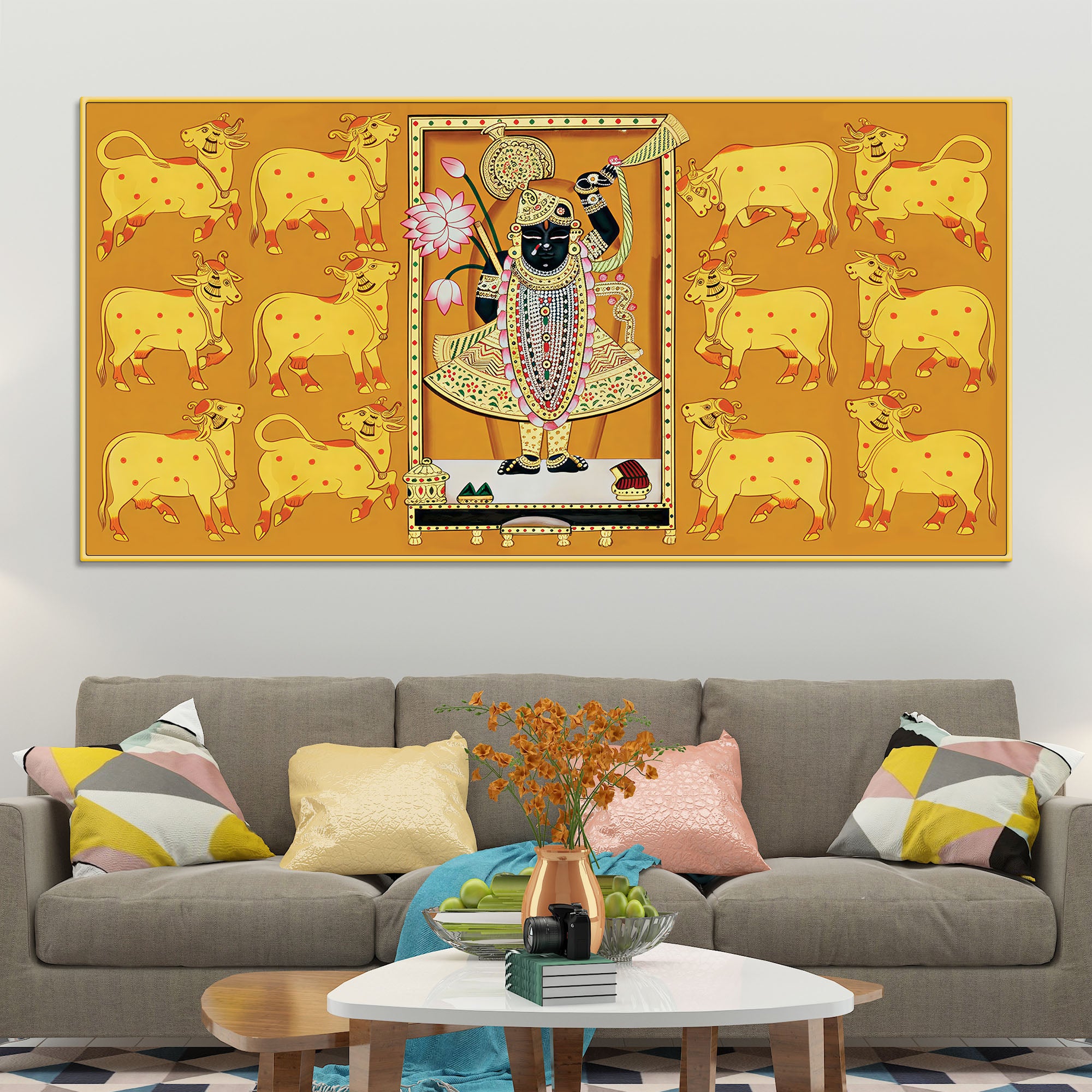 Rajasthani Golden Pichwai Shreenathji Canvas Wall Painting