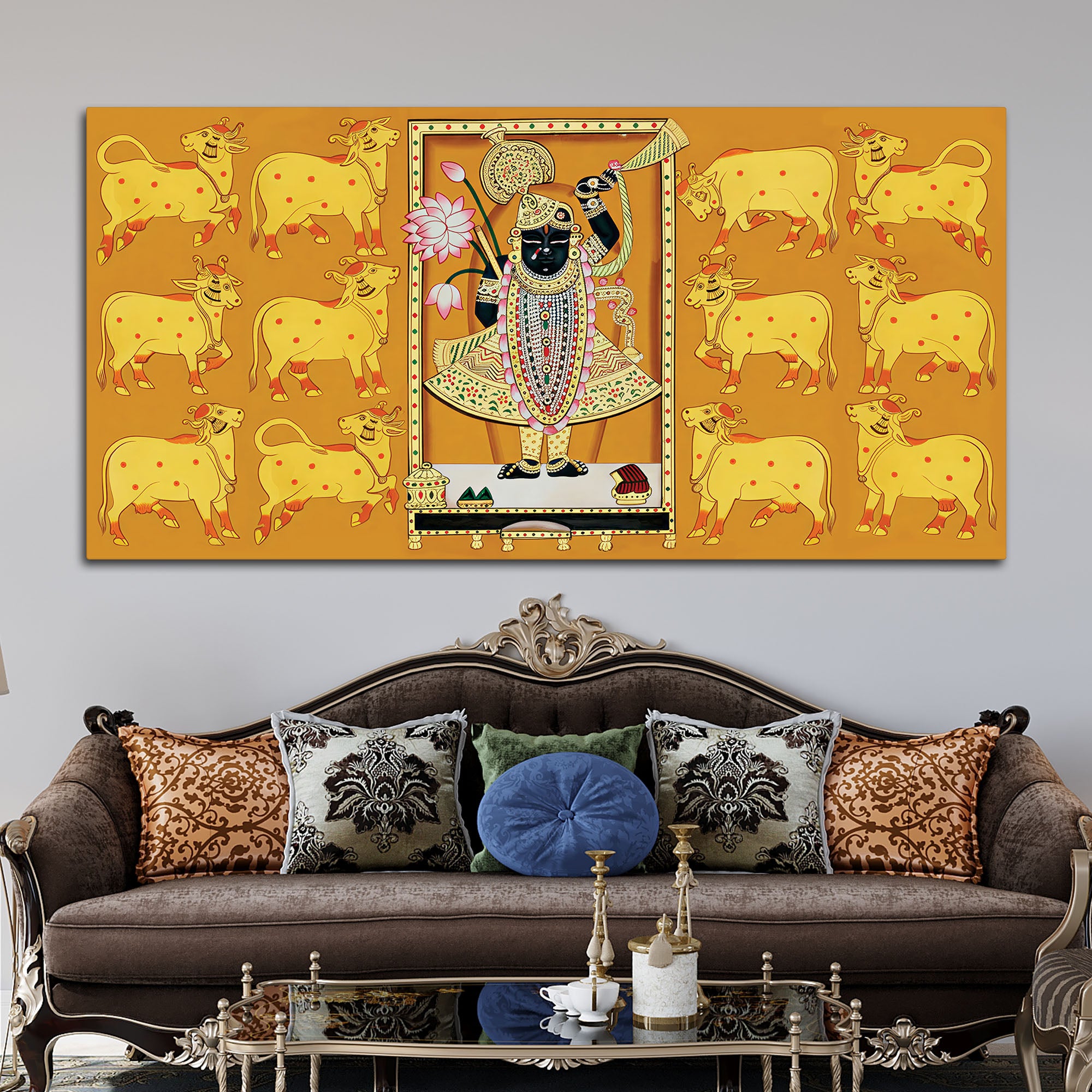 Rajasthani Golden Pichwai Shreenathji Canvas Wall Painting