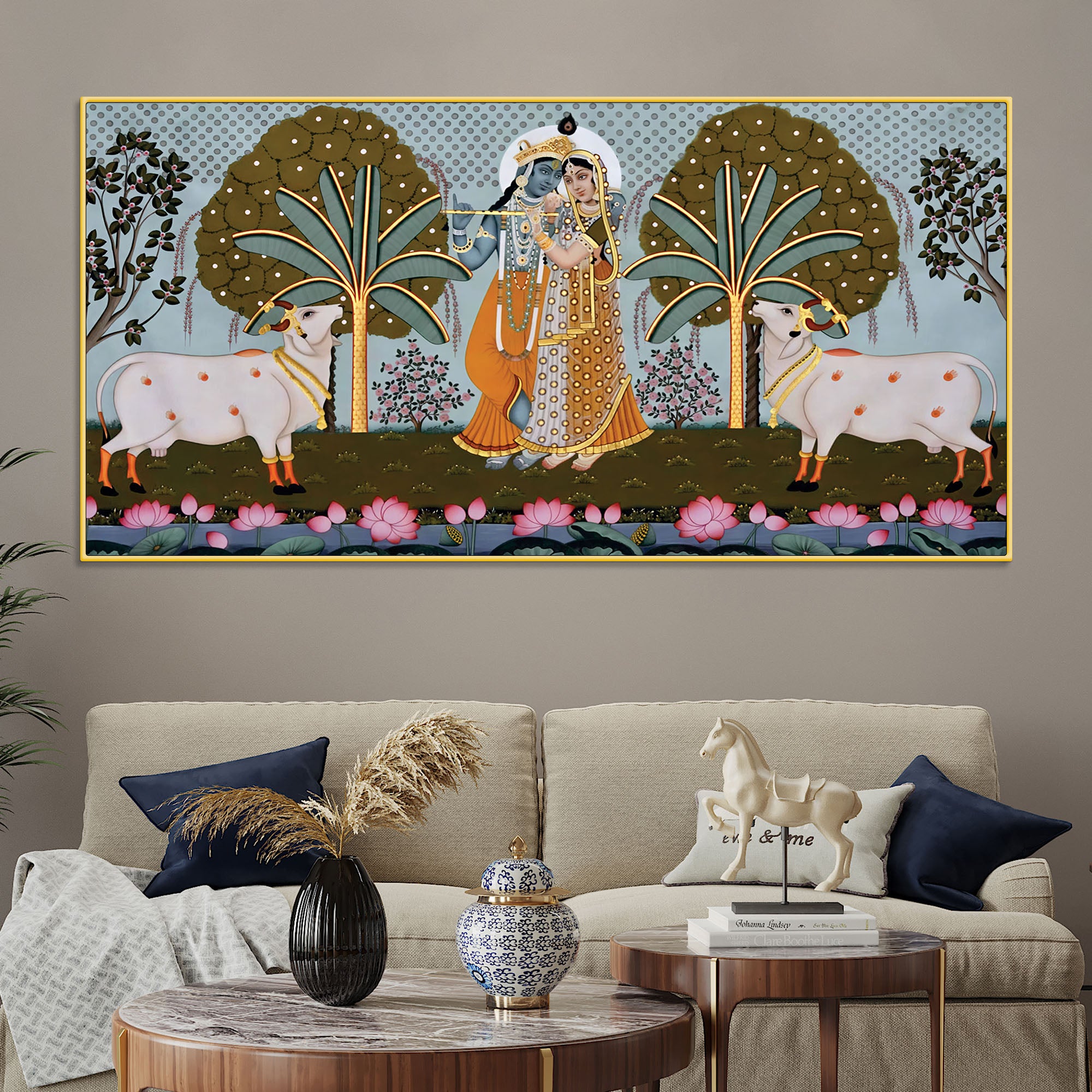Rajasthani Pichwai Art Radha Krishna Canvas Wall Painting
