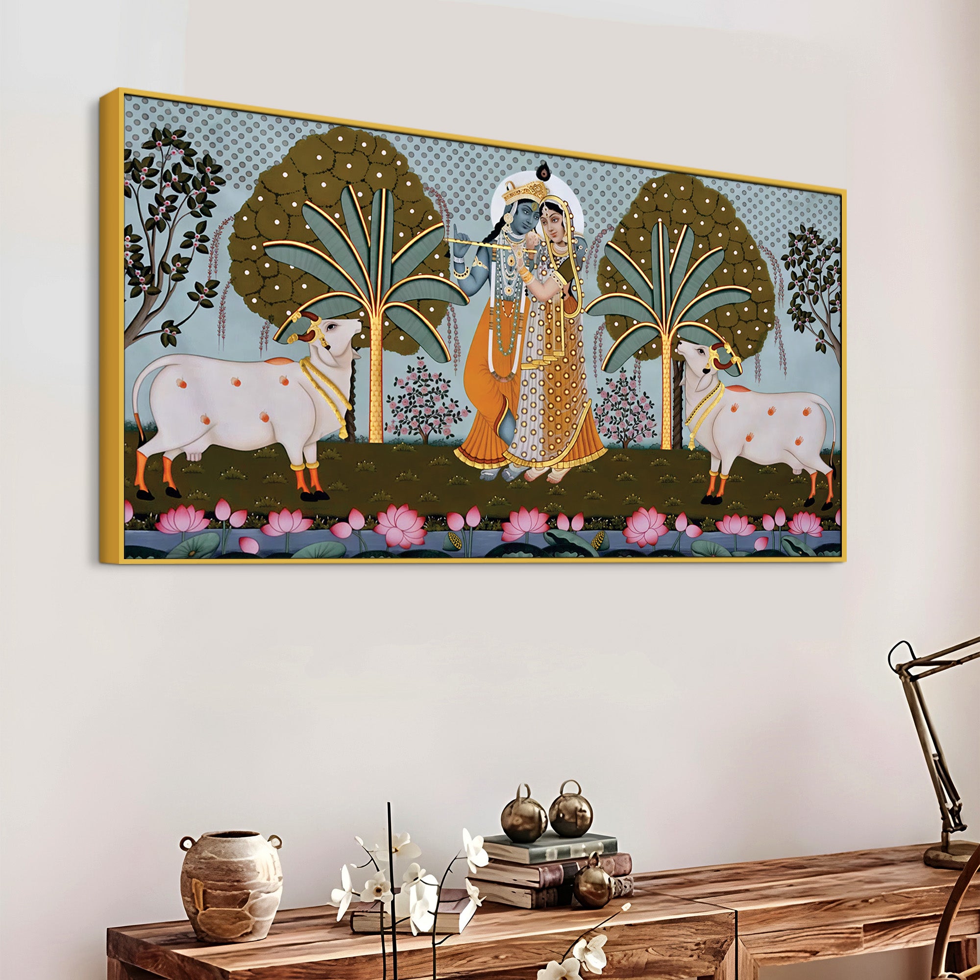 Rajasthani Pichwai Art Radha Krishna Canvas Wall Painting